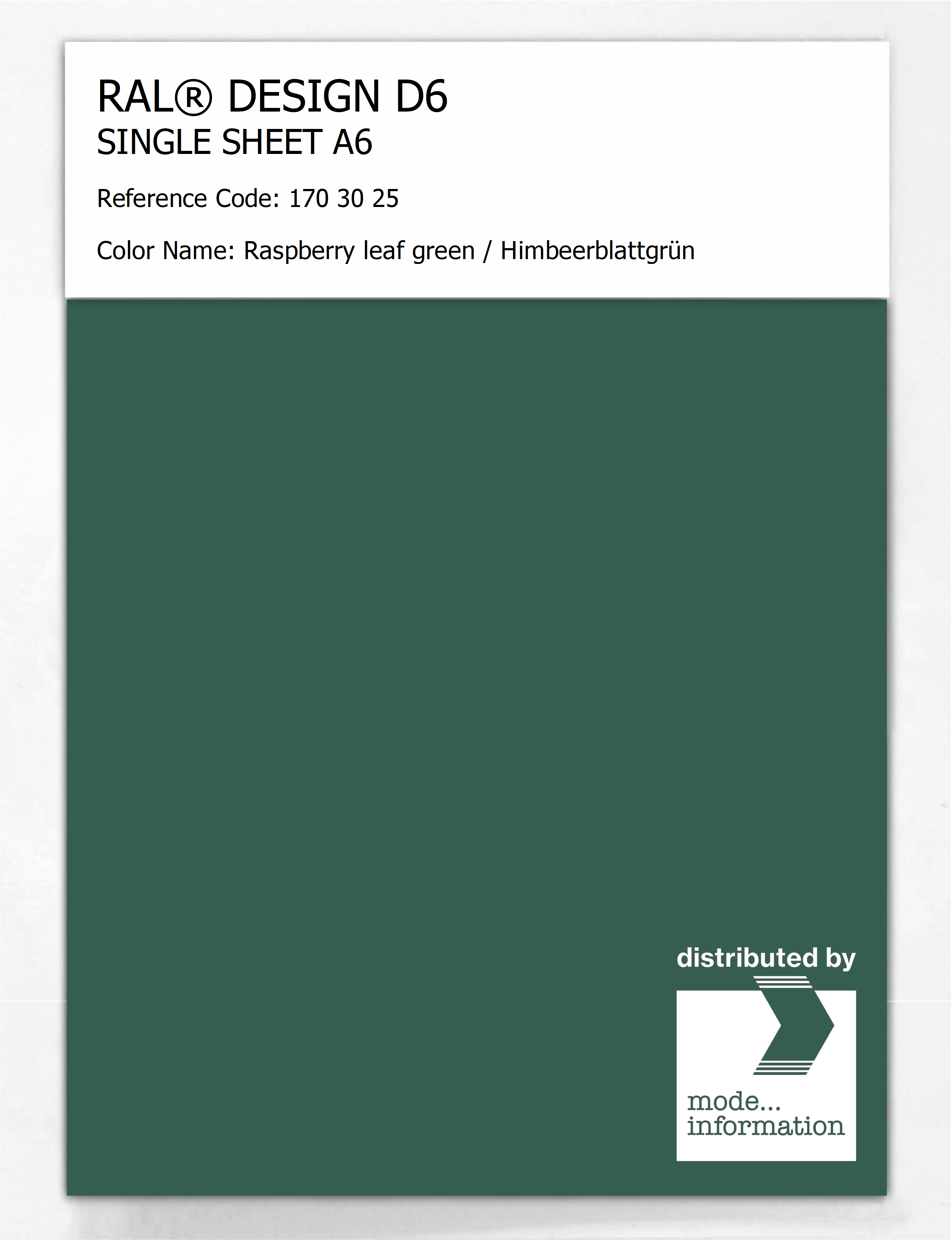 Product image 1 of the product “RAL® DESIGN D6 SINGLE SHEET A6 170 30 25 Raspberry leaf green / Himbeerblattgrün ”
