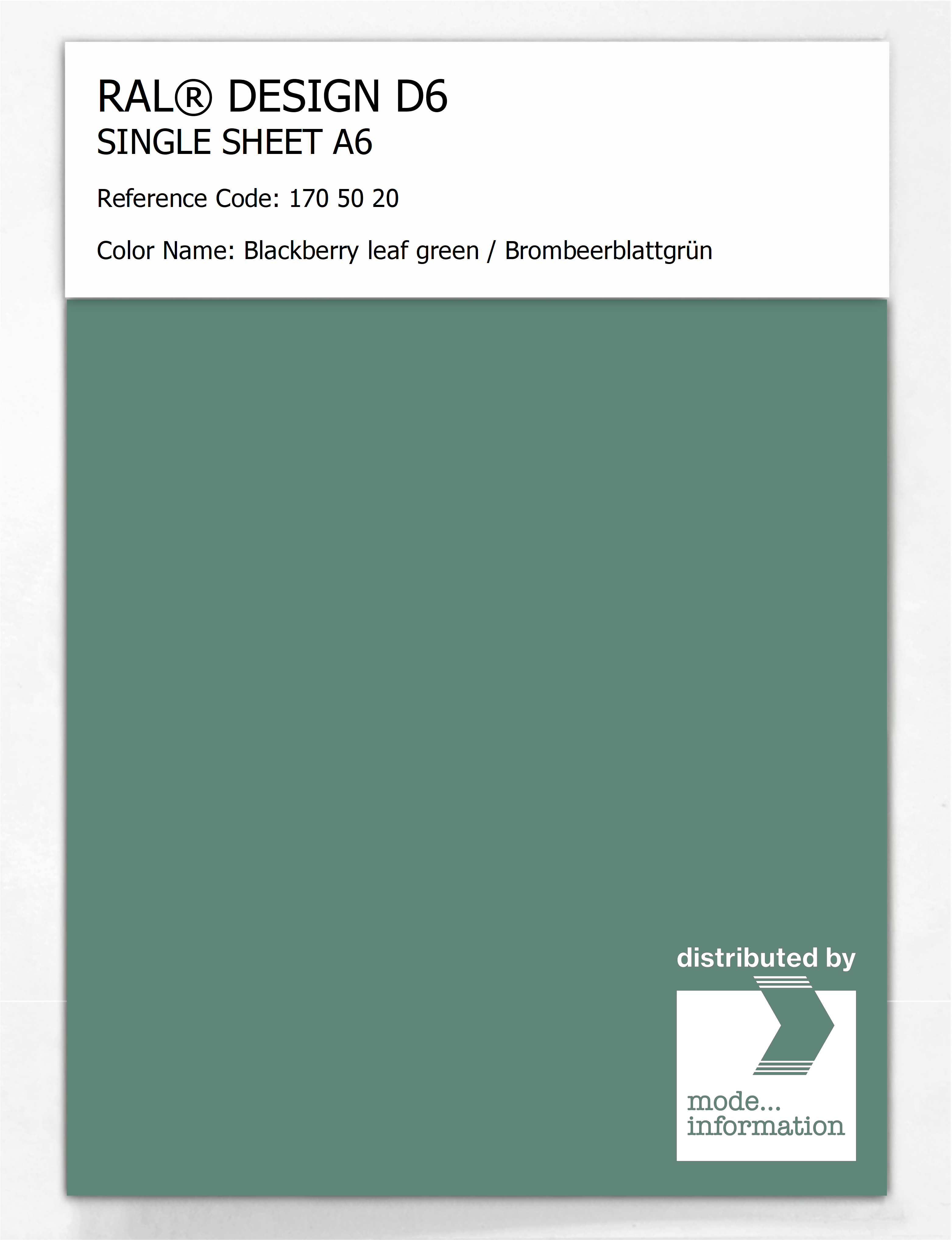 Product image 1 of the product “RAL® DESIGN D6 SINGLE SHEET A6 170 50 20 Blackberry leaf green / Brombeerblattgrün ”