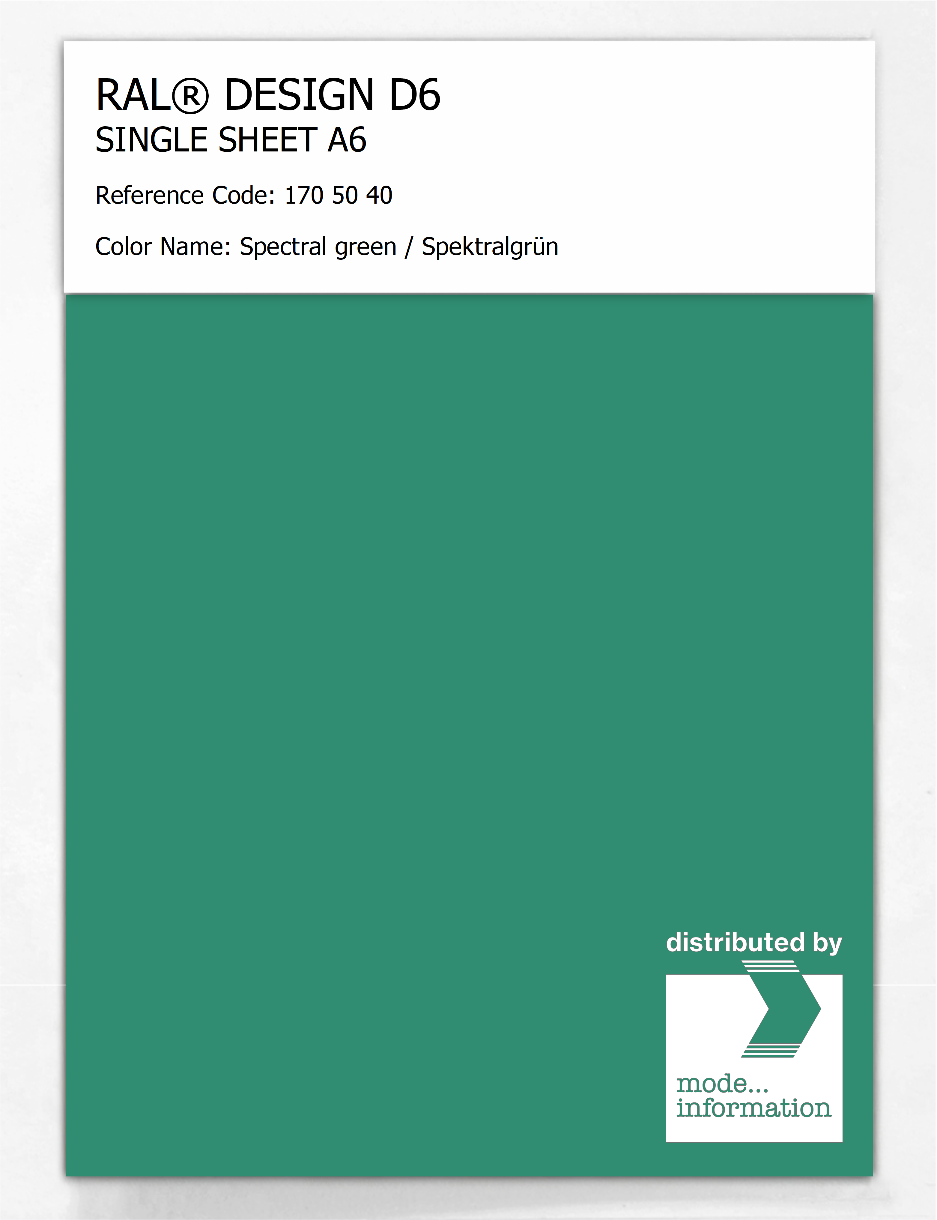 Artikelbild 1 des Artikels “RAL® DESIGN D6 SINGLE SHEET A6 170 50 40 Spectral green / Spektralgrün “