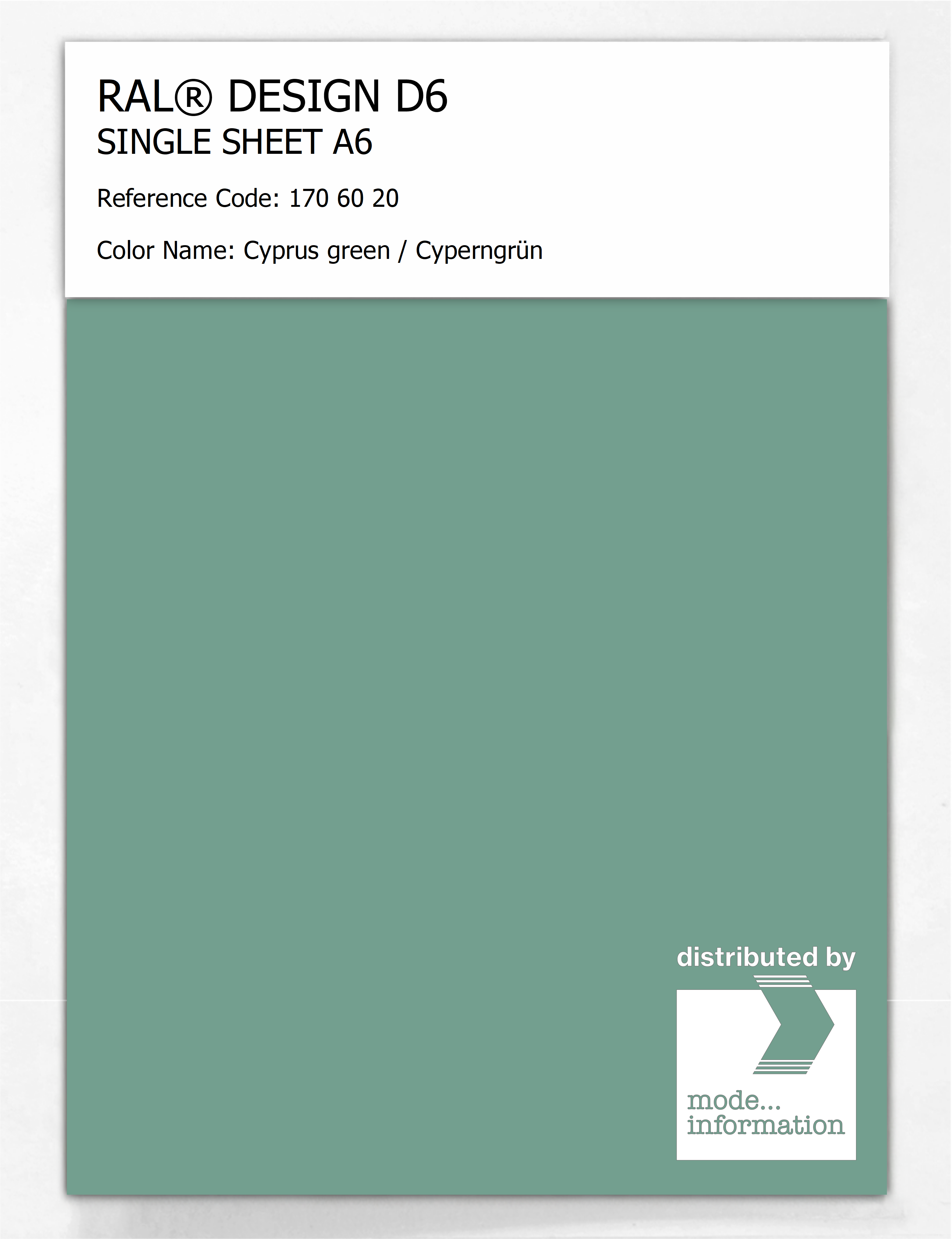Artikelbild 1 des Artikels “RAL® DESIGN D6 SINGLE SHEET A6 170 60 20 Cyprus green / Cyperngrün “