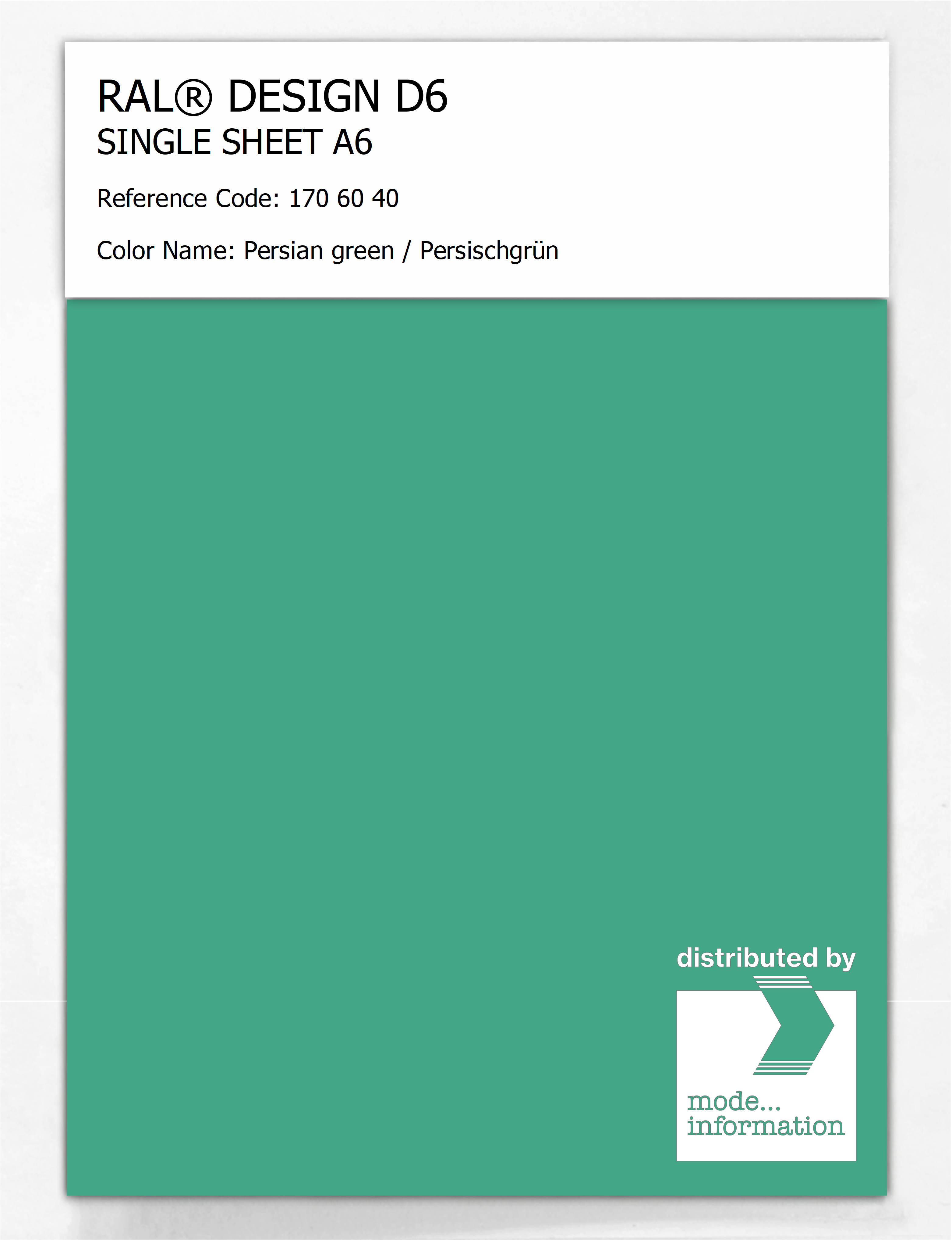Artikelbild 1 des Artikels “RAL® DESIGN D6 SINGLE SHEET A6 170 60 40 Persian green / Persischgrün “