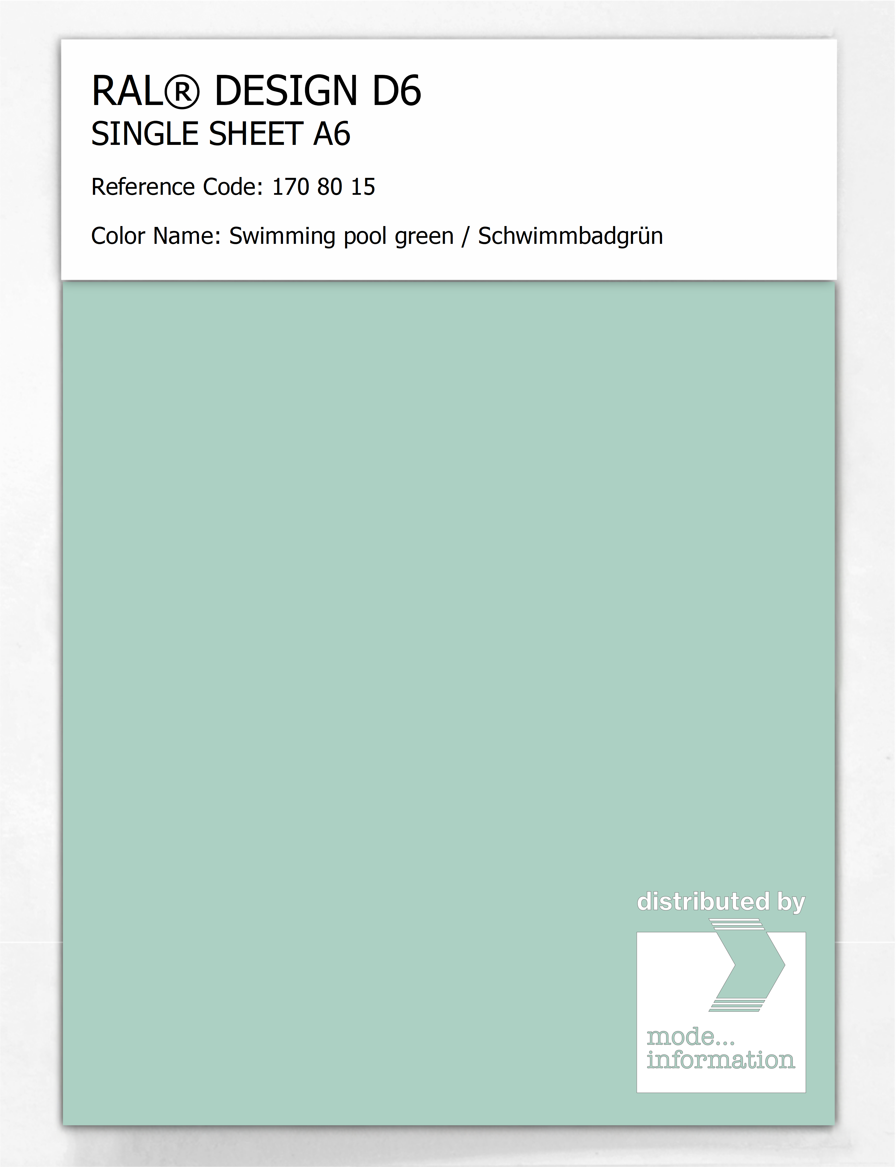 Artikelbild 1 des Artikels “RAL® DESIGN D6 SINGLE SHEET A6 170 80 15 Swimming pool green / Schwimmbadgrün “