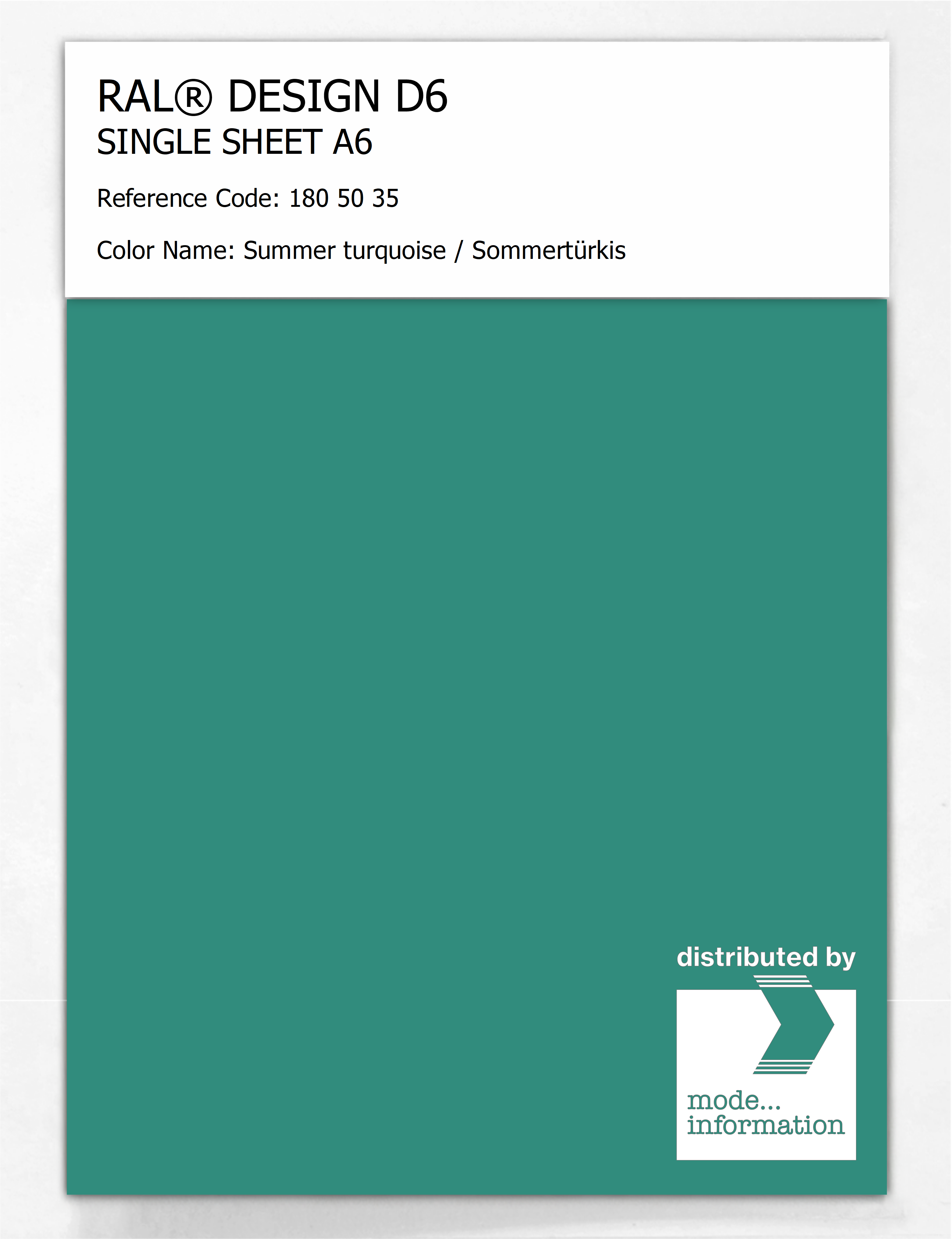 Product image 1 of the product “RAL® DESIGN D6 SINGLE SHEET A6 180 50 35 Summer turquoise / Sommertürkis ”