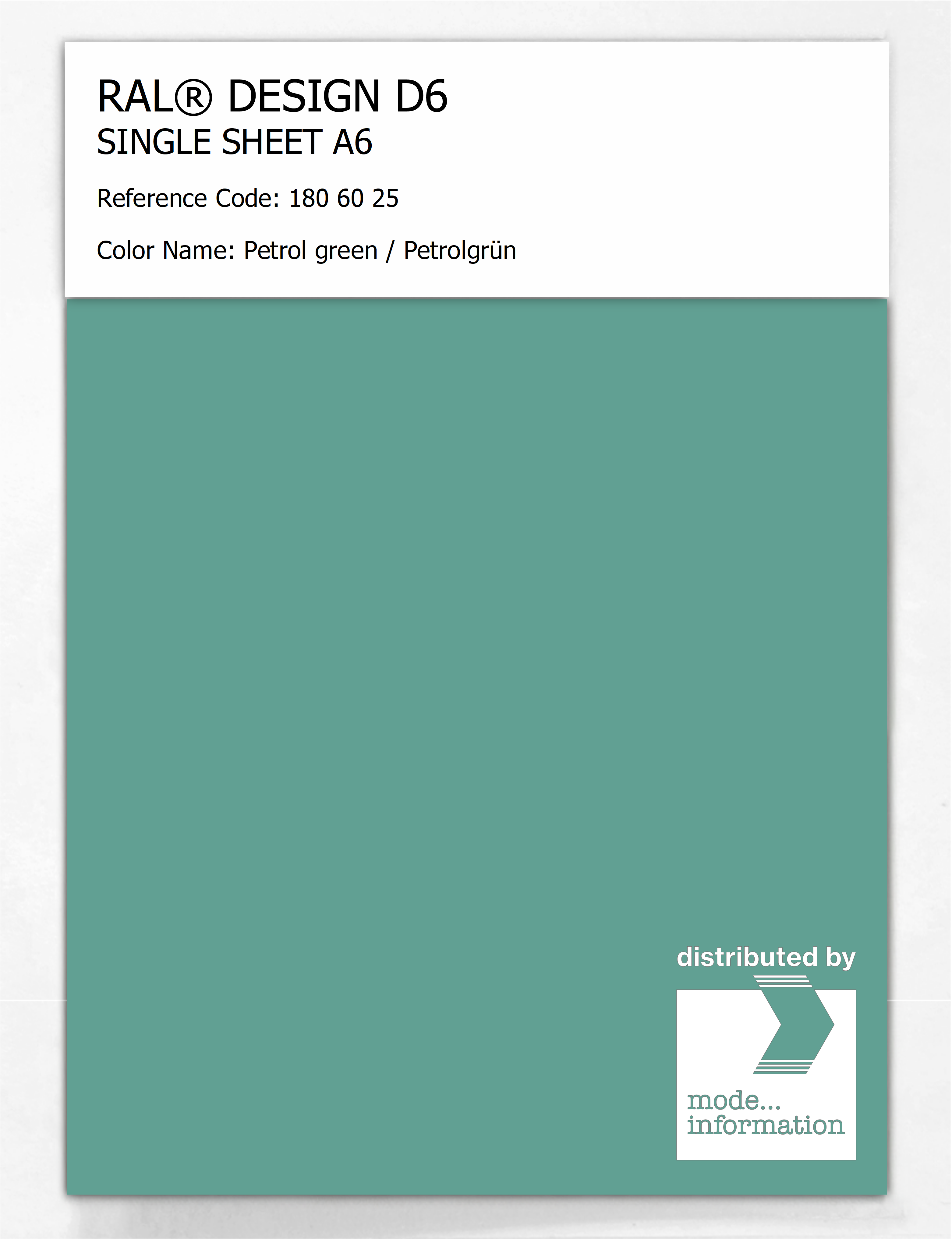 Artikelbild 1 des Artikels “RAL® DESIGN D6 SINGLE SHEET A6 180 60 25 Petrol green / Petrolgrün “