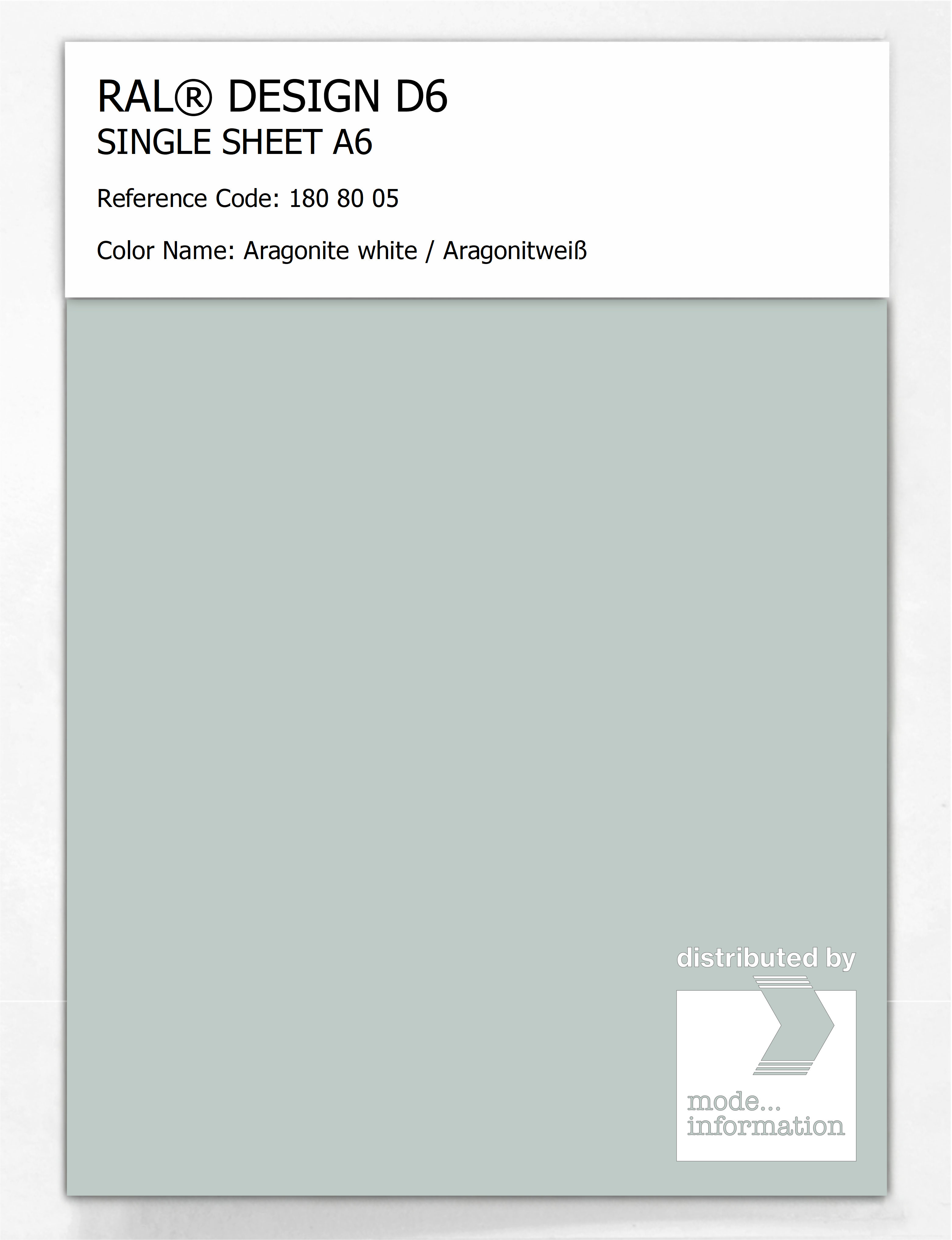 Product image 1 of the product “RAL® DESIGN D6 SINGLE SHEET A6 180 80 05 Aragonite white / Aragonitweiß ”