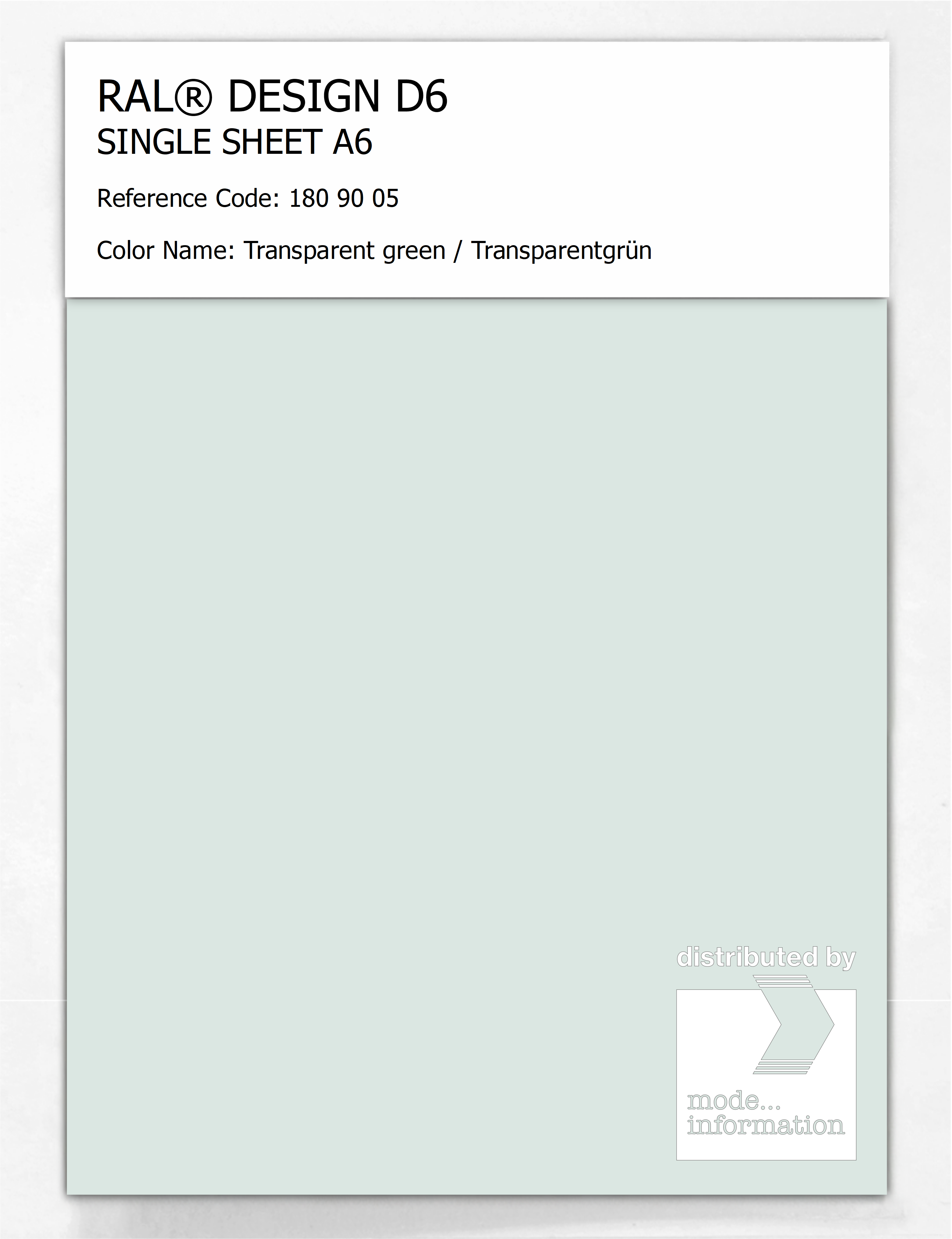Product image 1 of the product “RAL® DESIGN D6 SINGLE SHEET A6 180 90 05 Transparent green / Transparentgrün ”