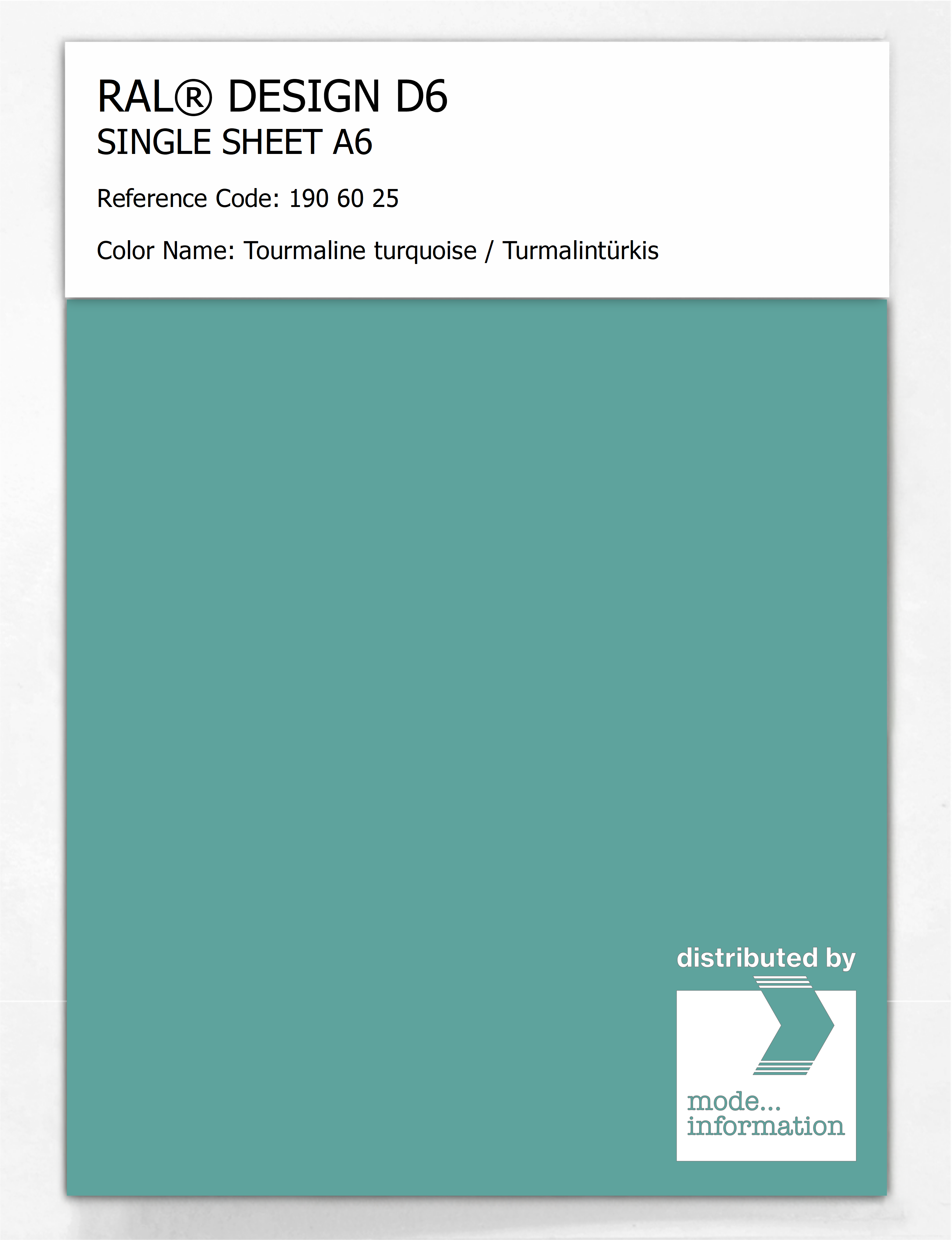 Product image 1 of the product “RAL® DESIGN D6 SINGLE SHEET A6 190 60 25 Tourmaline turquoise / Turmalintürkis ”