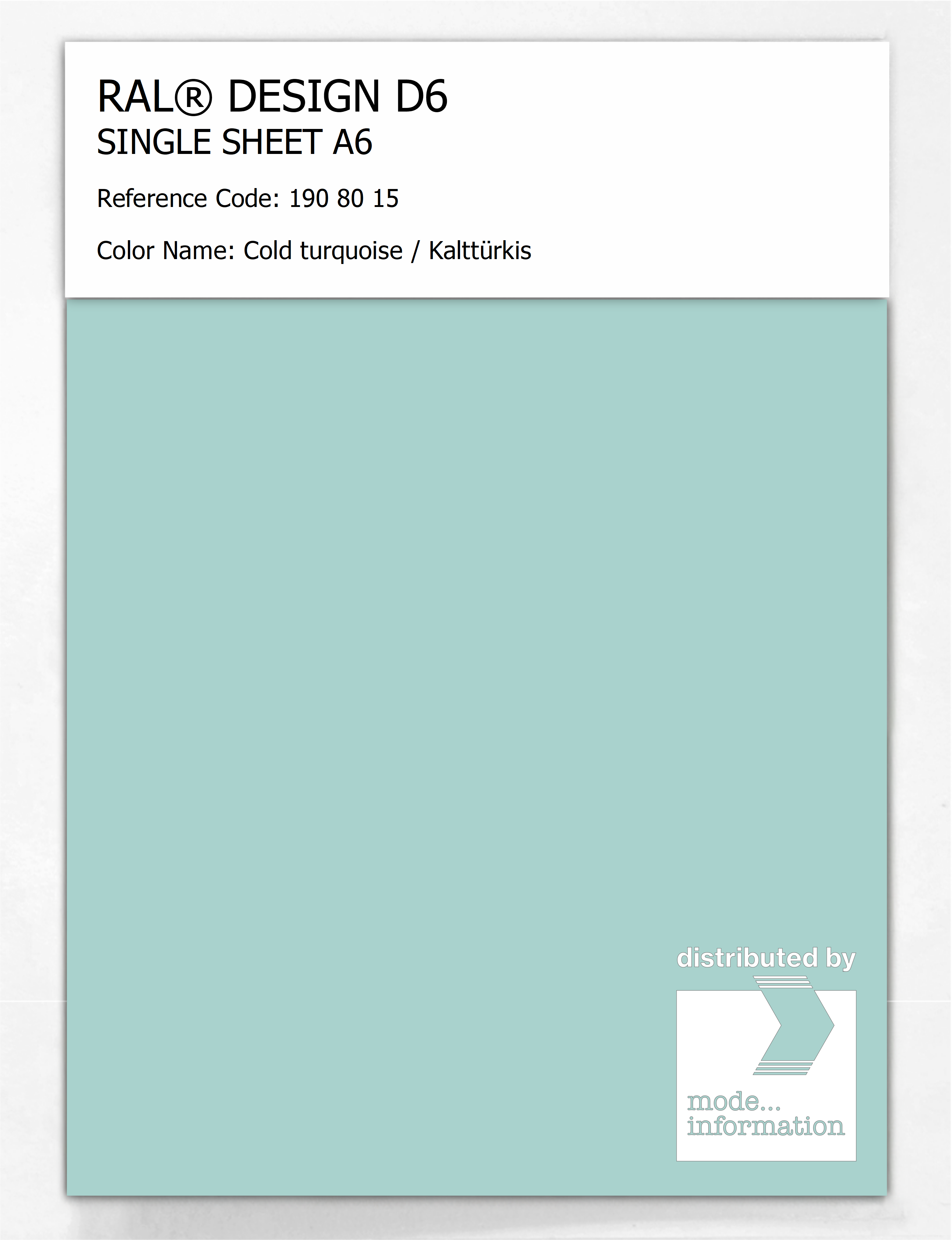 Product image 1 of the product “RAL® DESIGN D6 SINGLE SHEET A6 190 80 15 Cold turquoise / Kalttürkis ”