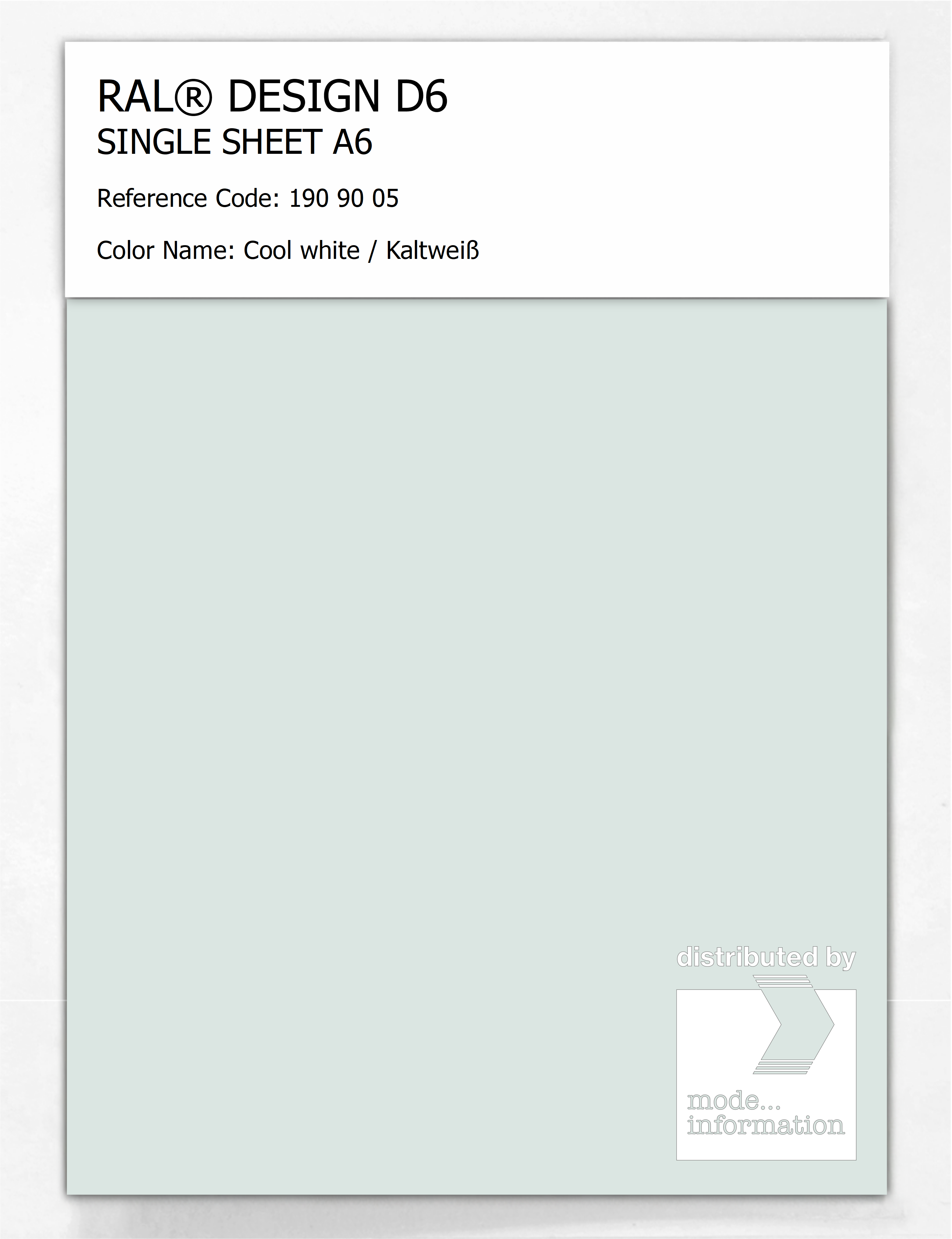 Product image 1 of the product “RAL® DESIGN D6 SINGLE SHEET A6 190 90 05 Cool white / Kaltweiß ”