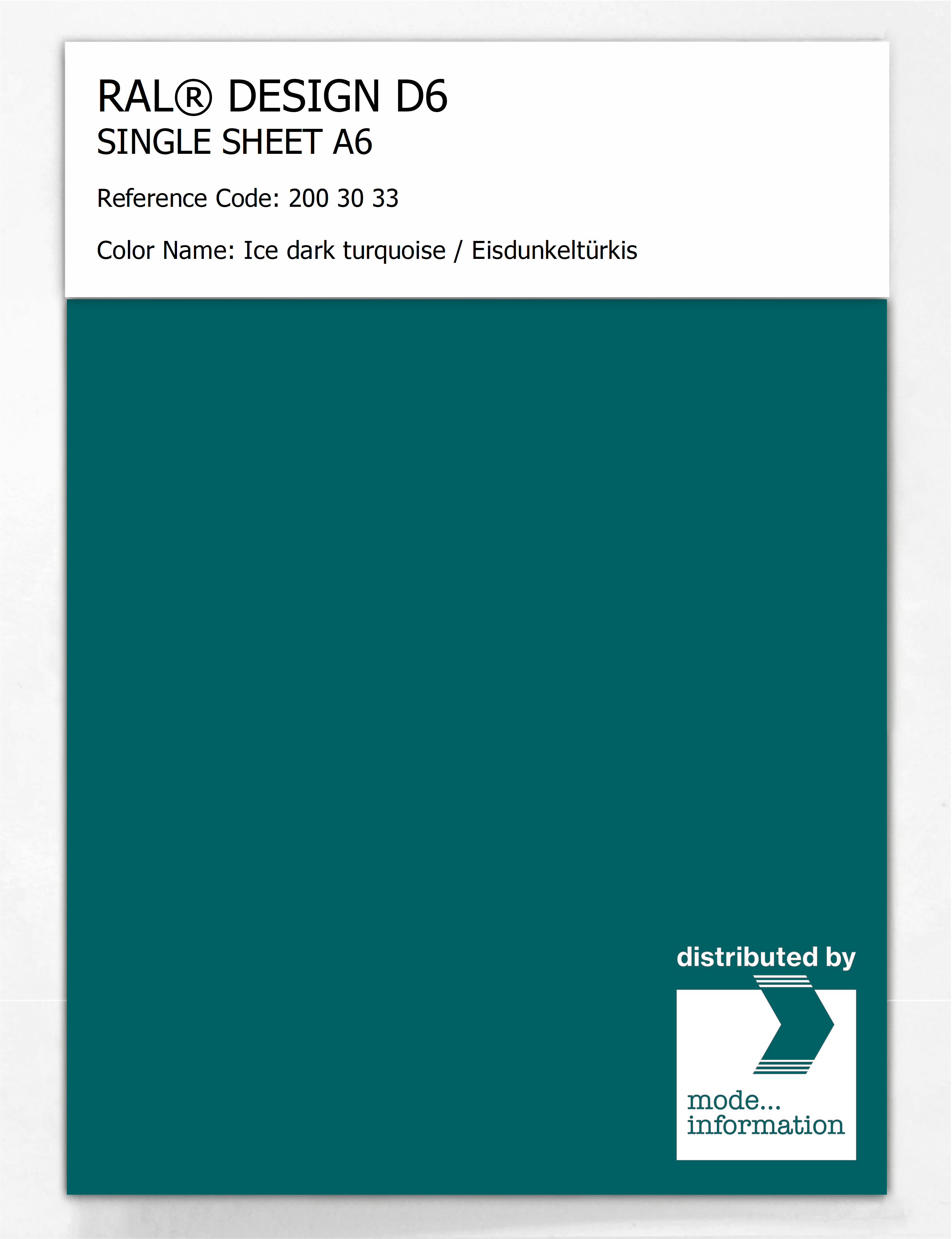 Artikelbild 1 des Artikels “RAL® DESIGN D6 SINGLE SHEET A6 200 30 33 Ice dark turquoise / Eisdunkeltürkis “