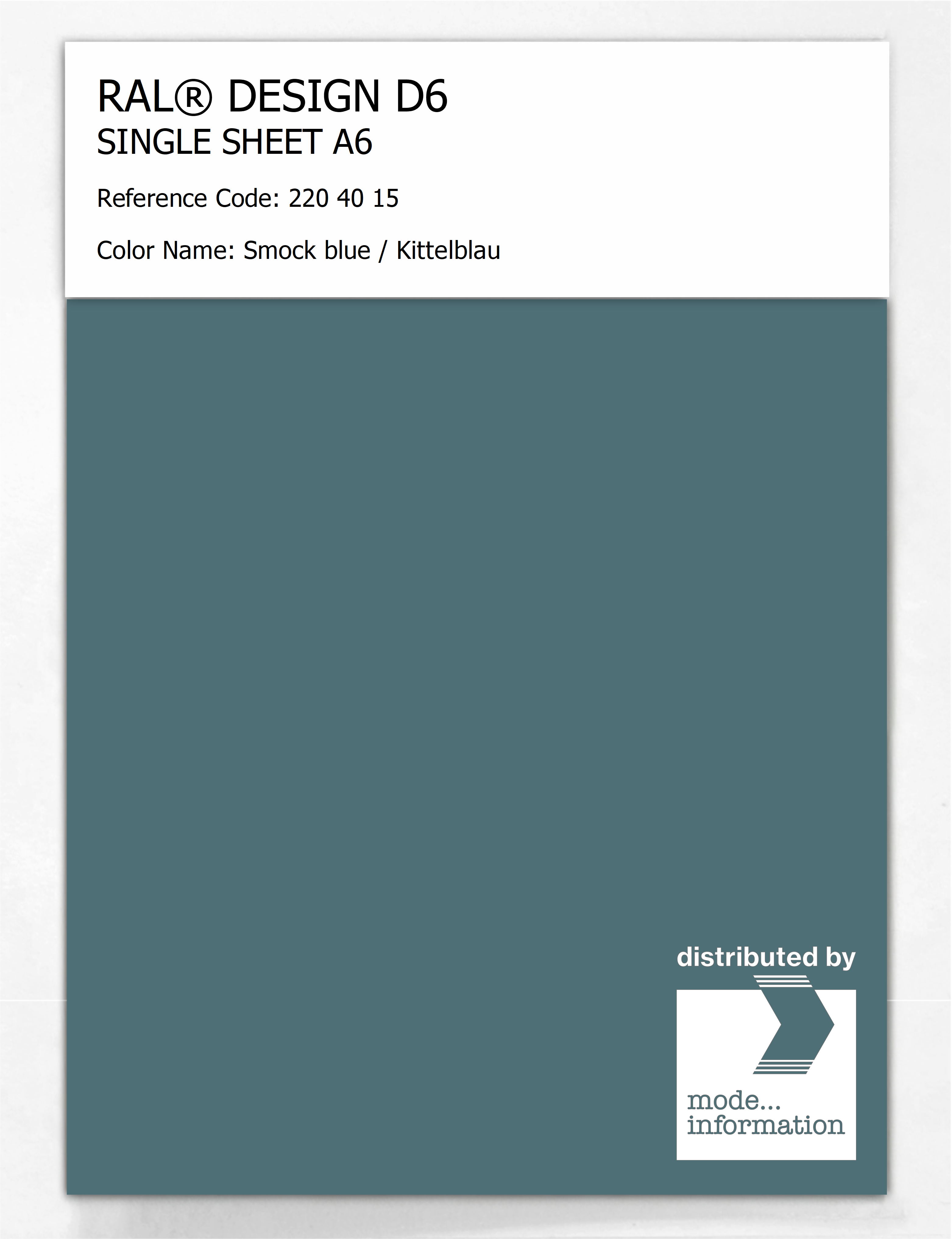 Product image 1 of the product “RAL® DESIGN D6 SINGLE SHEET A6 220 40 15 Smock blue / Kittelblau ”
