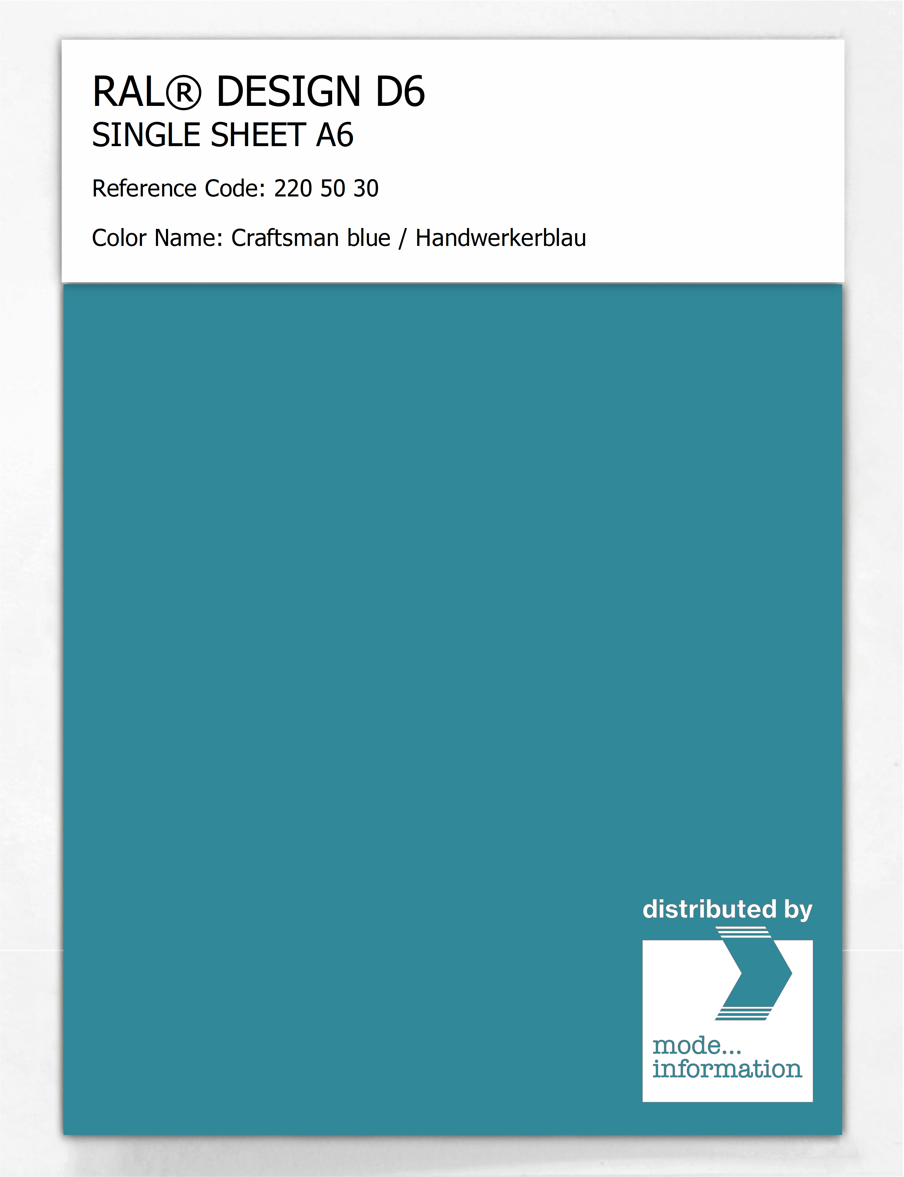 Product image 1 of the product “RAL® DESIGN D6 SINGLE SHEET A6 220 50 30 Craftsman blue / Handwerkerblau ”