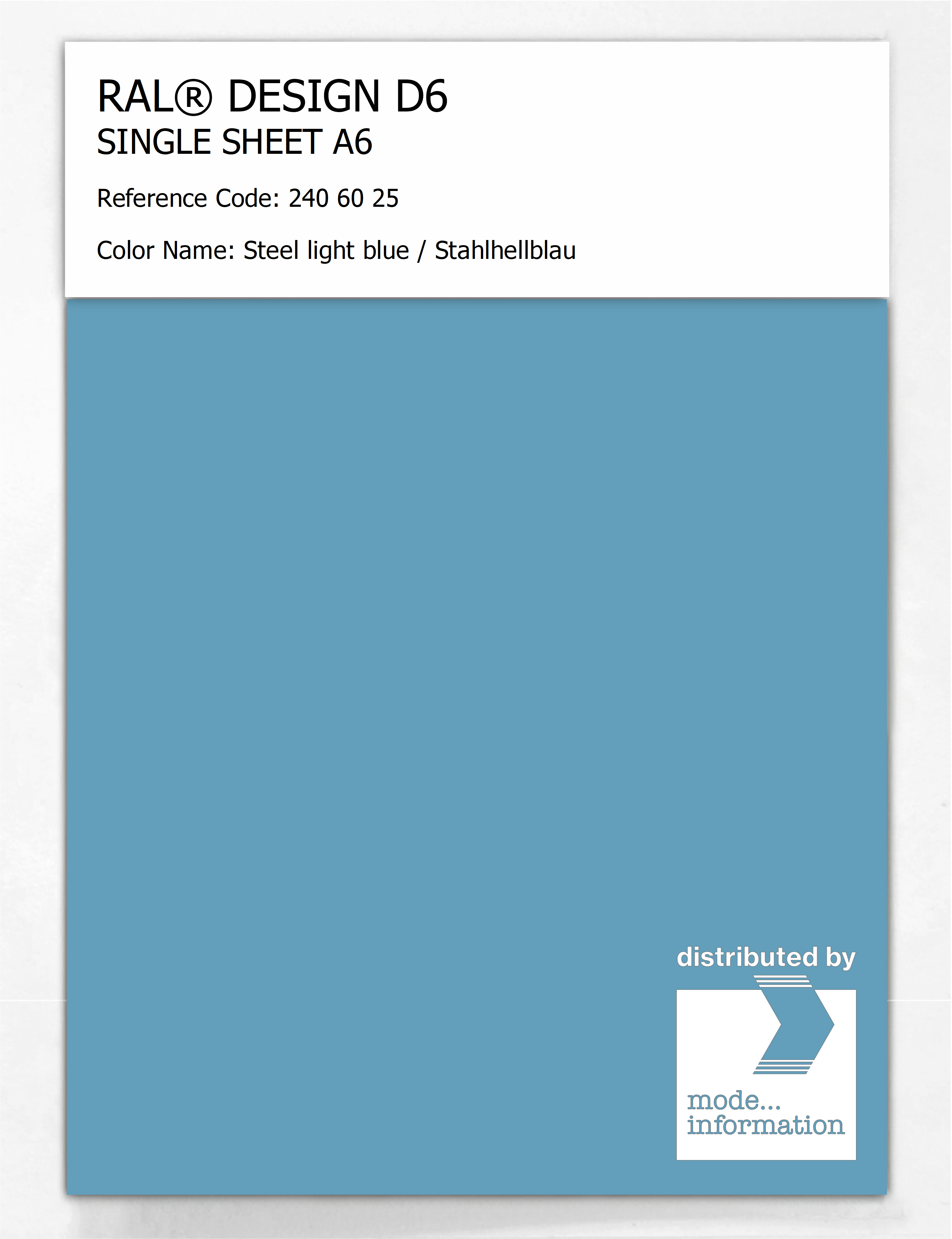 Product image 1 of the product “RAL® DESIGN D6 SINGLE SHEET A6 240 60 25 Steel light blue / Stahlhellblau ”