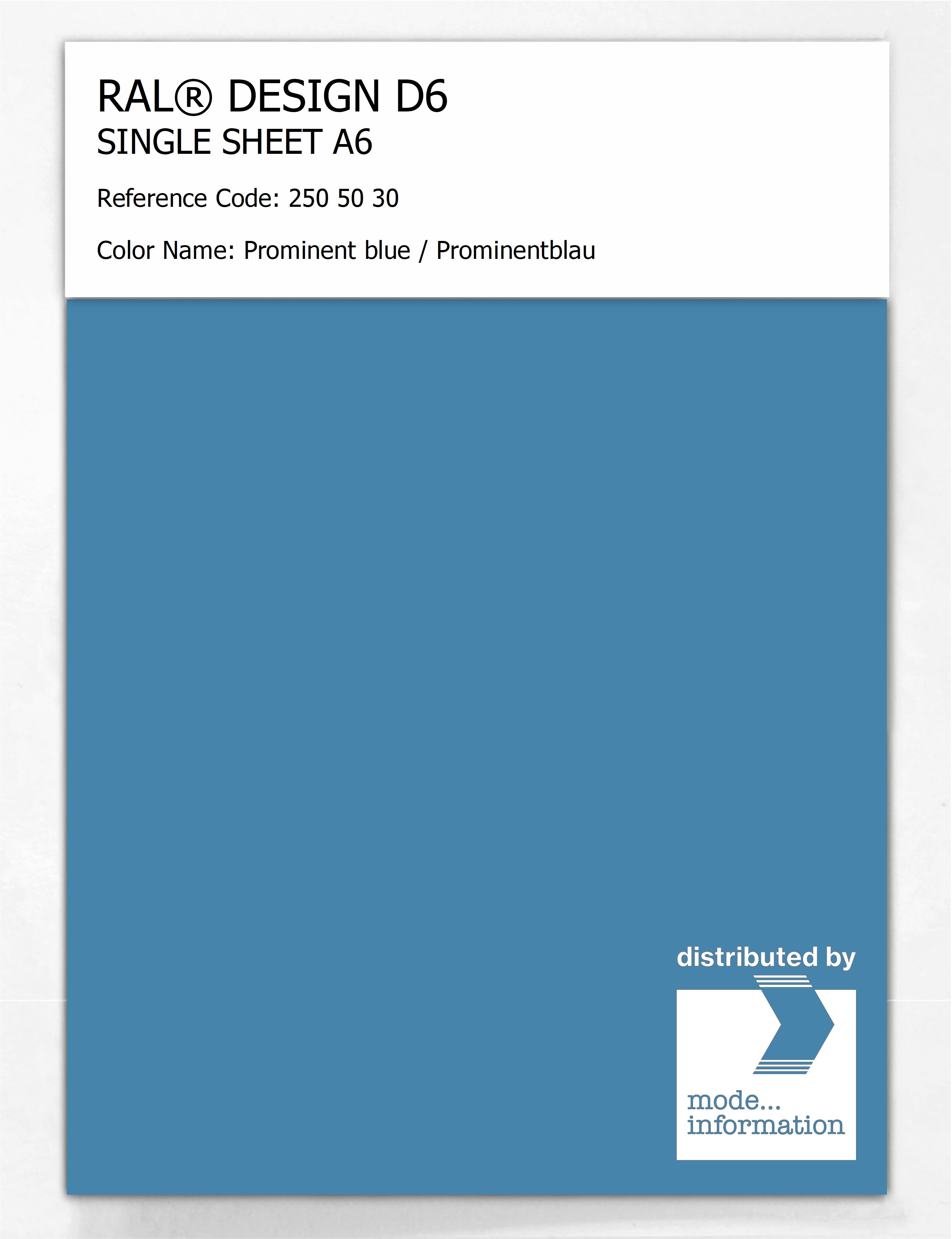 Product image 1 of the product “RAL® DESIGN D6 SINGLE SHEET A6 250 50 30 Prominent blue / Prominentblau ”