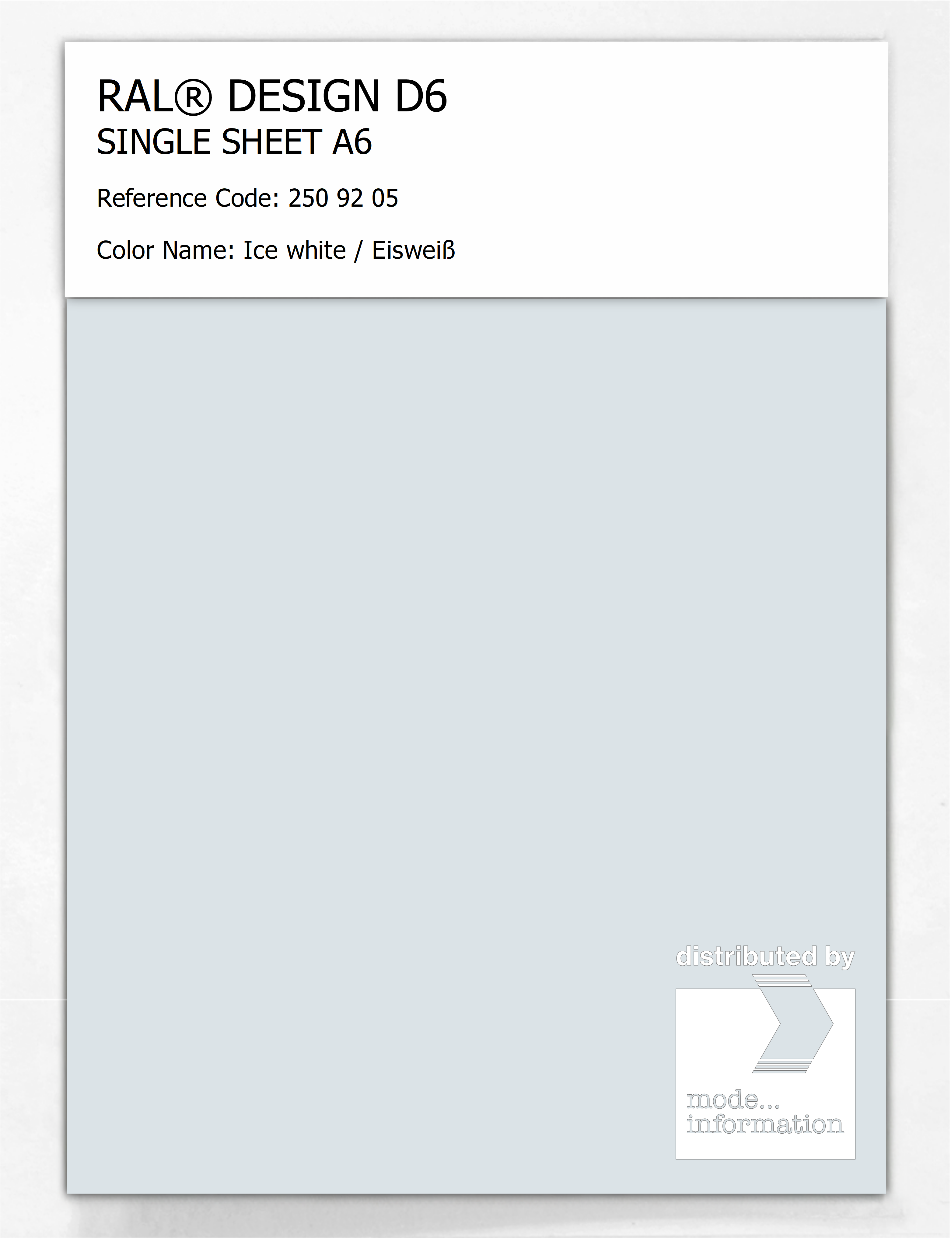 Artikelbild 1 des Artikels “RAL® DESIGN D6 SINGLE SHEET A6 250 92 05 Ice white / Eisweiß “