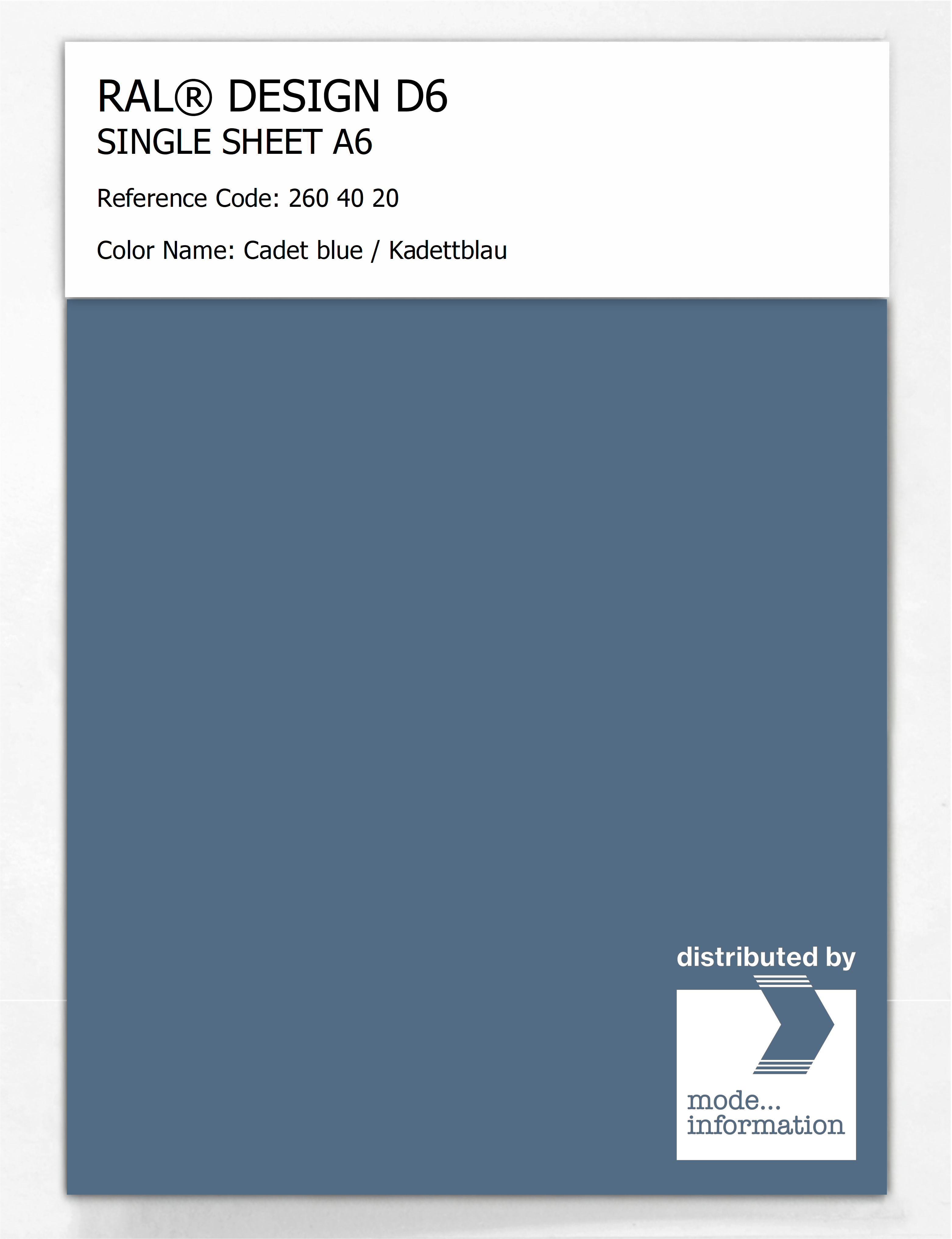 Artikelbild 1 des Artikels “RAL® DESIGN D6 SINGLE SHEET A6 260 40 20 Cadet blue / Kadettblau “