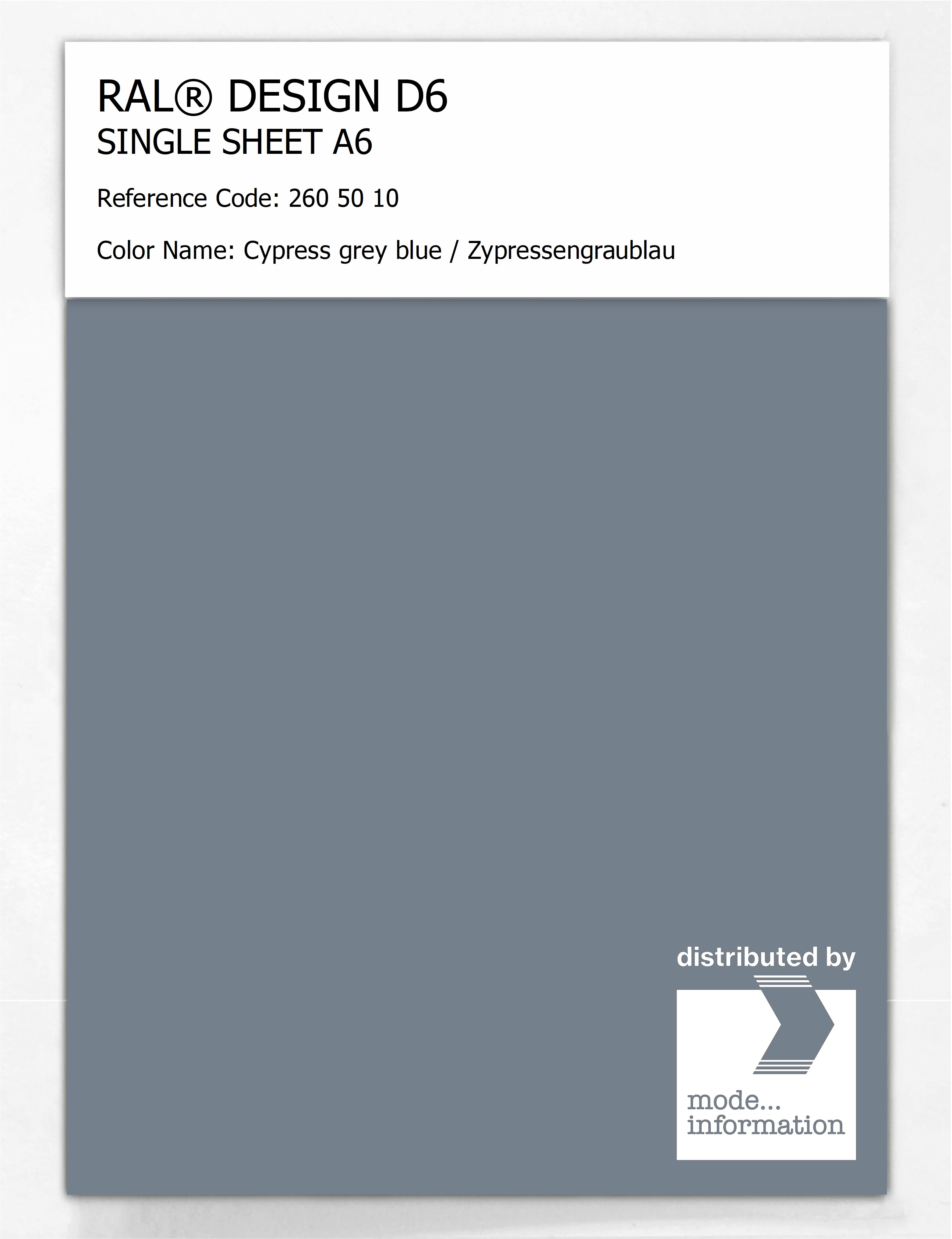 Artikelbild 1 des Artikels “RAL® DESIGN D6 SINGLE SHEET A6 260 50 10 Cypress grey blue / Zypressengraublau “