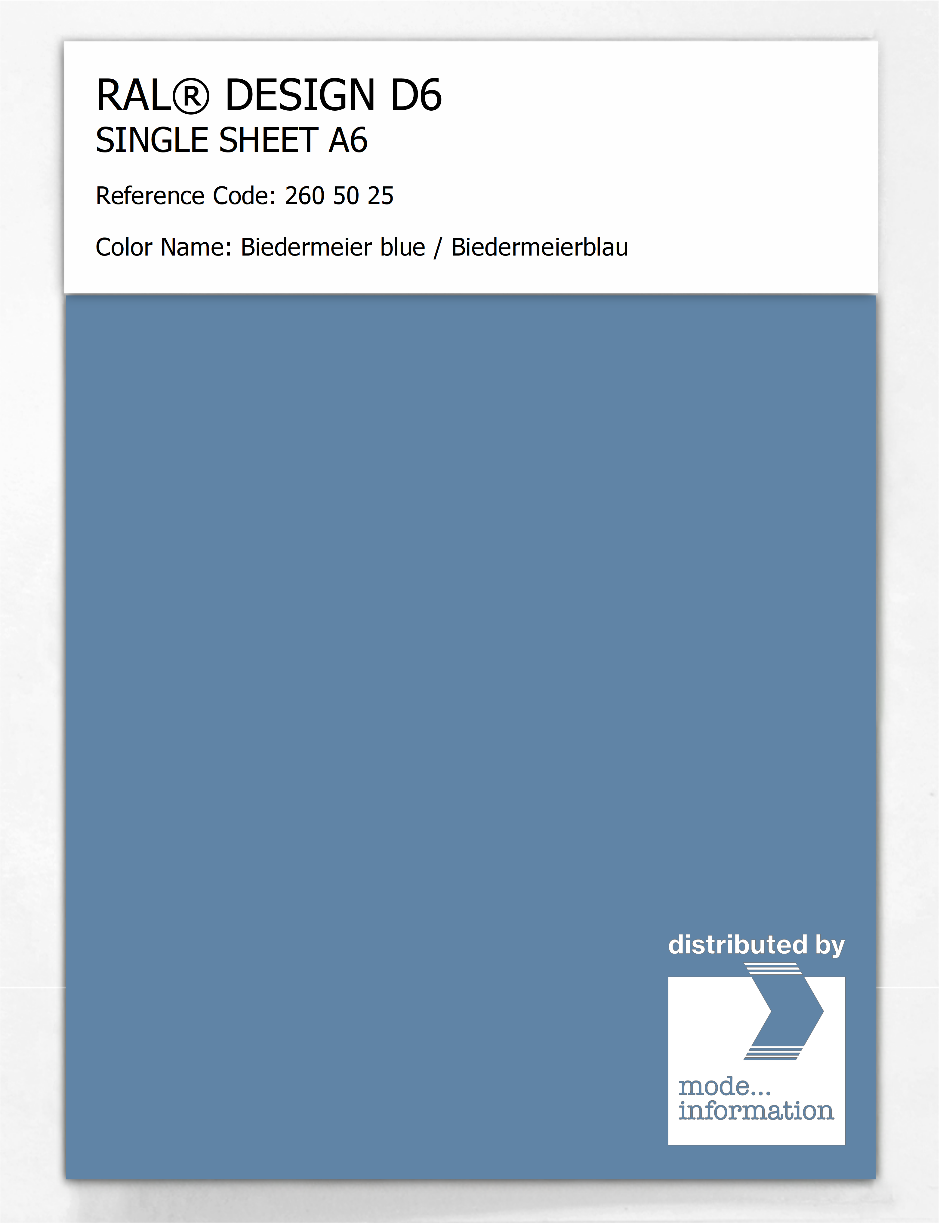 Product image 1 of the product “RAL® DESIGN D6 SINGLE SHEET A6 260 50 25 Biedermeier blue / Biedermeierblau ”