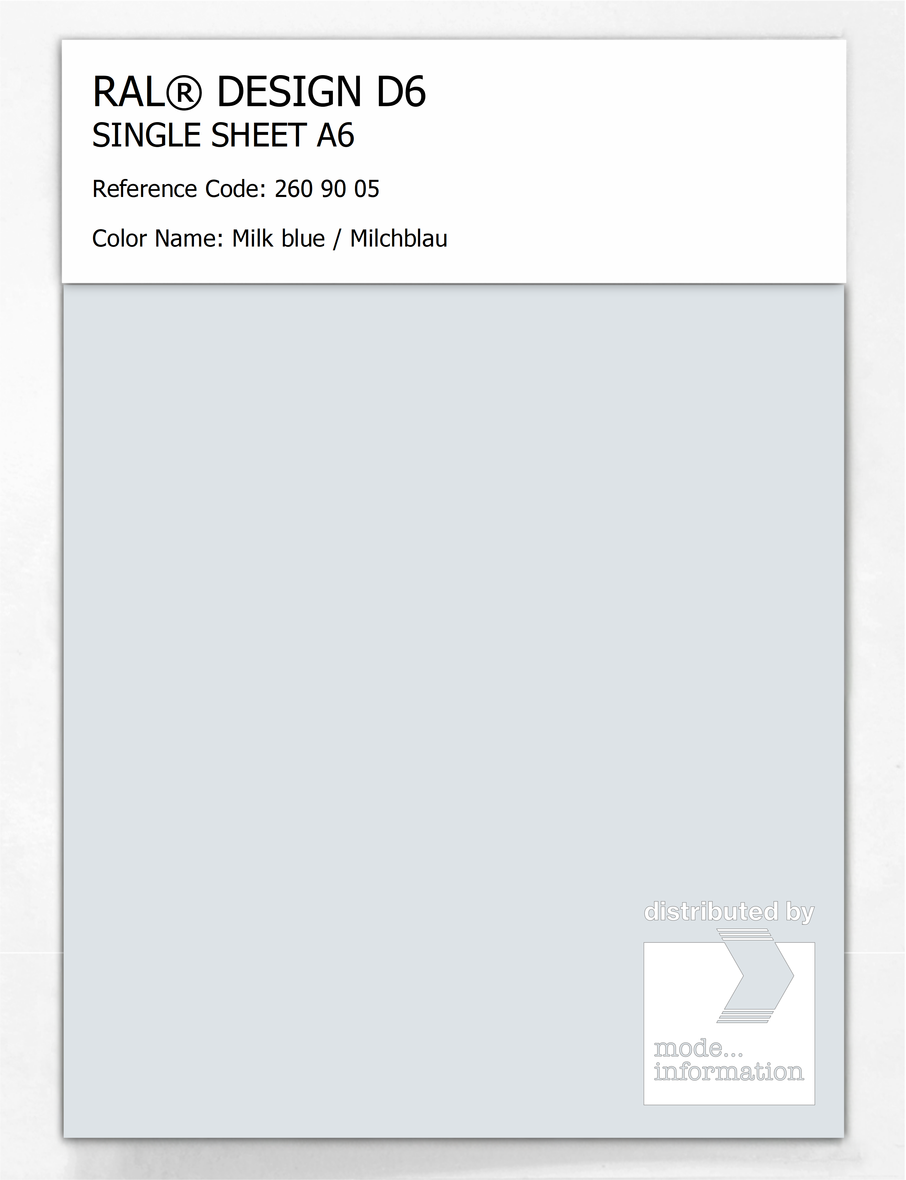Artikelbild 1 des Artikels “RAL® DESIGN D6 SINGLE SHEET A6 260 90 05 Milk blue / Milchblau “