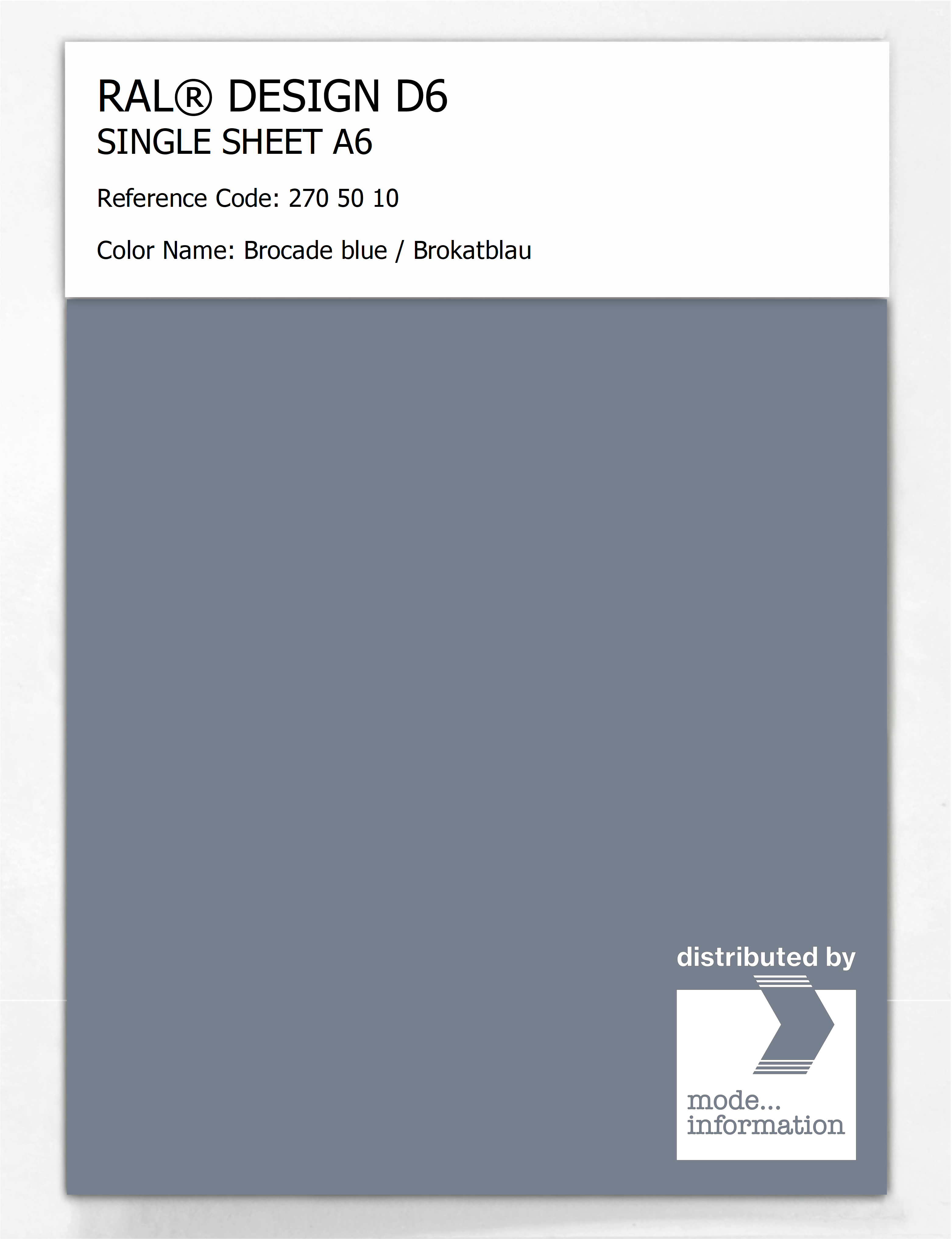 Product image 1 of the product “RAL® DESIGN D6 SINGLE SHEET A6 270 50 10 Brocade blue / Brokatblau ”