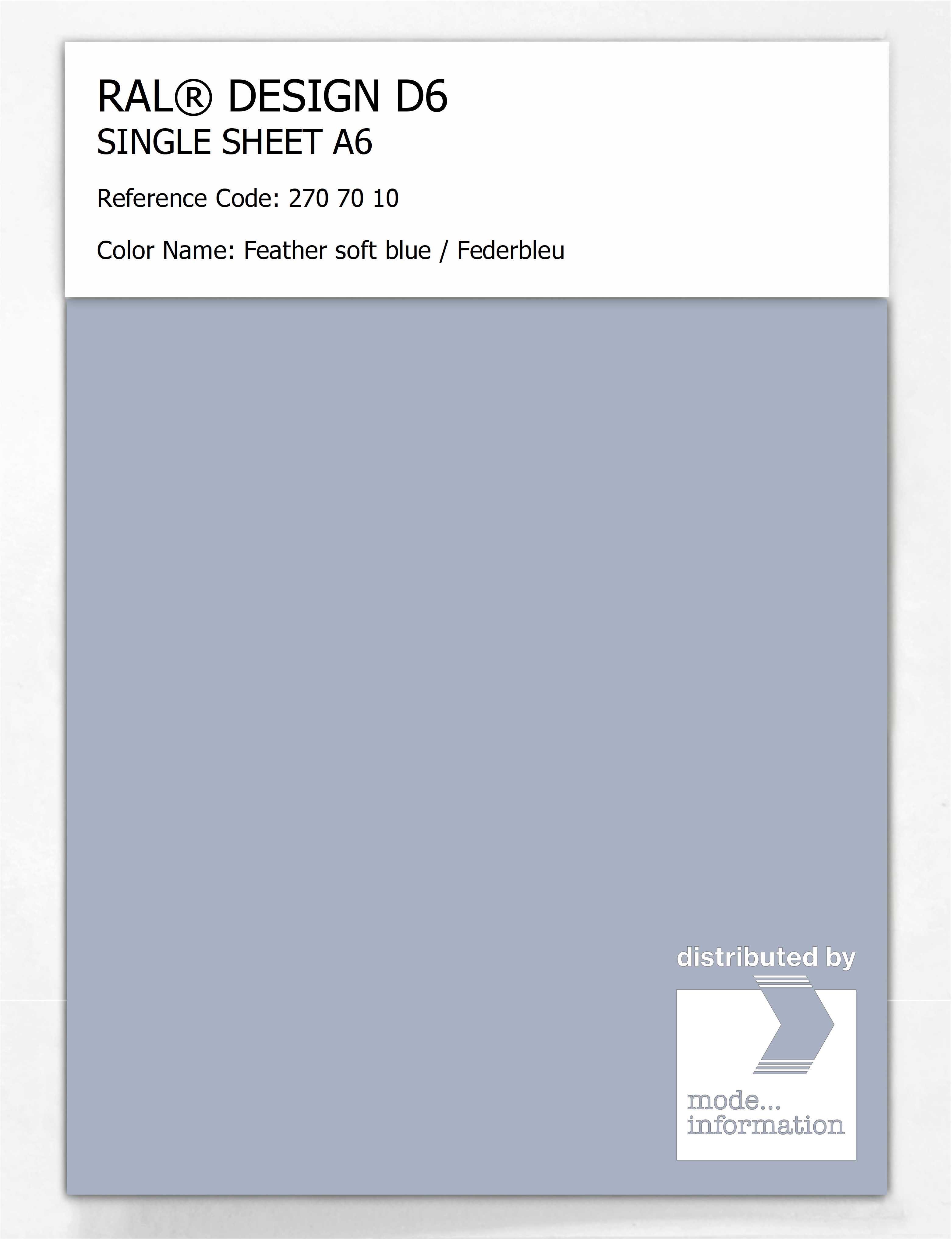 Artikelbild 1 des Artikels “RAL® DESIGN D6 SINGLE SHEET A6 270 70 10 Feather soft blue / Federbleu “