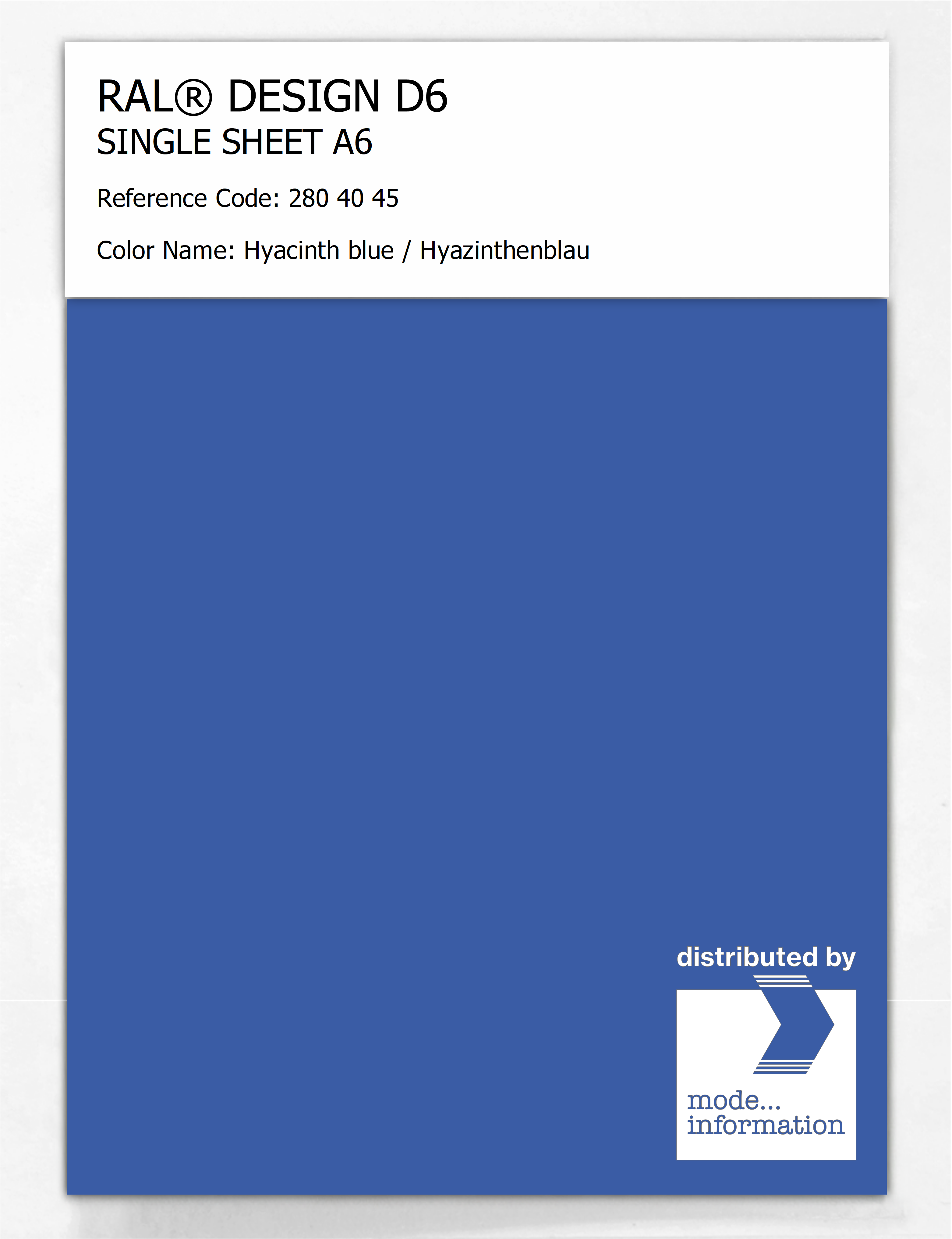 Product image 1 of the product “RAL® DESIGN D6 SINGLE SHEET A6 280 40 45 Hyacinth blue / Hyazinthenblau ”