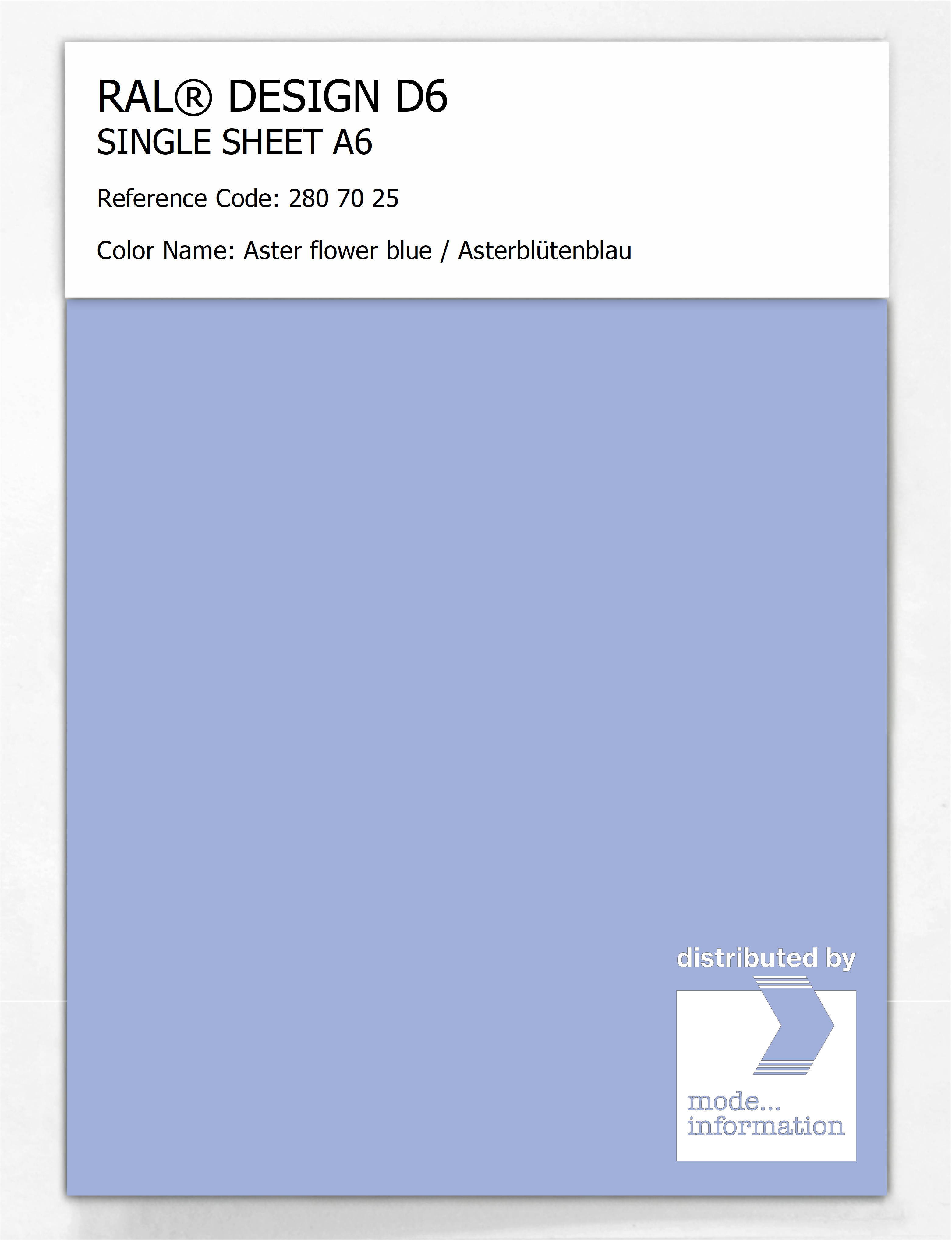 Product image 1 of the product “RAL® DESIGN D6 SINGLE SHEET A6 280 70 25 Aster flower blue / Asterblütenblau ”