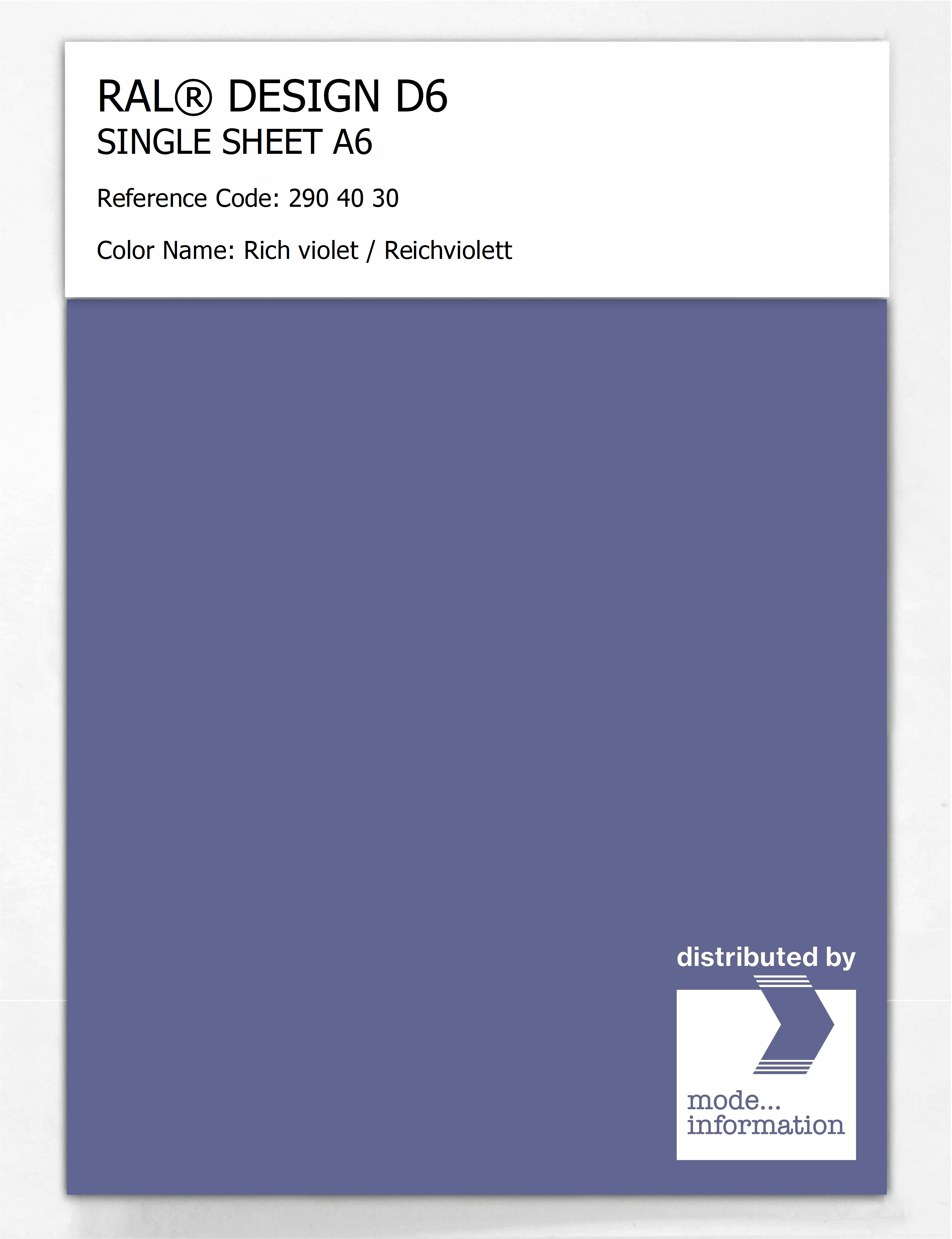 Artikelbild 1 des Artikels “RAL® DESIGN D6 SINGLE SHEET A6 290 40 30 Rich violet / Reichviolett “