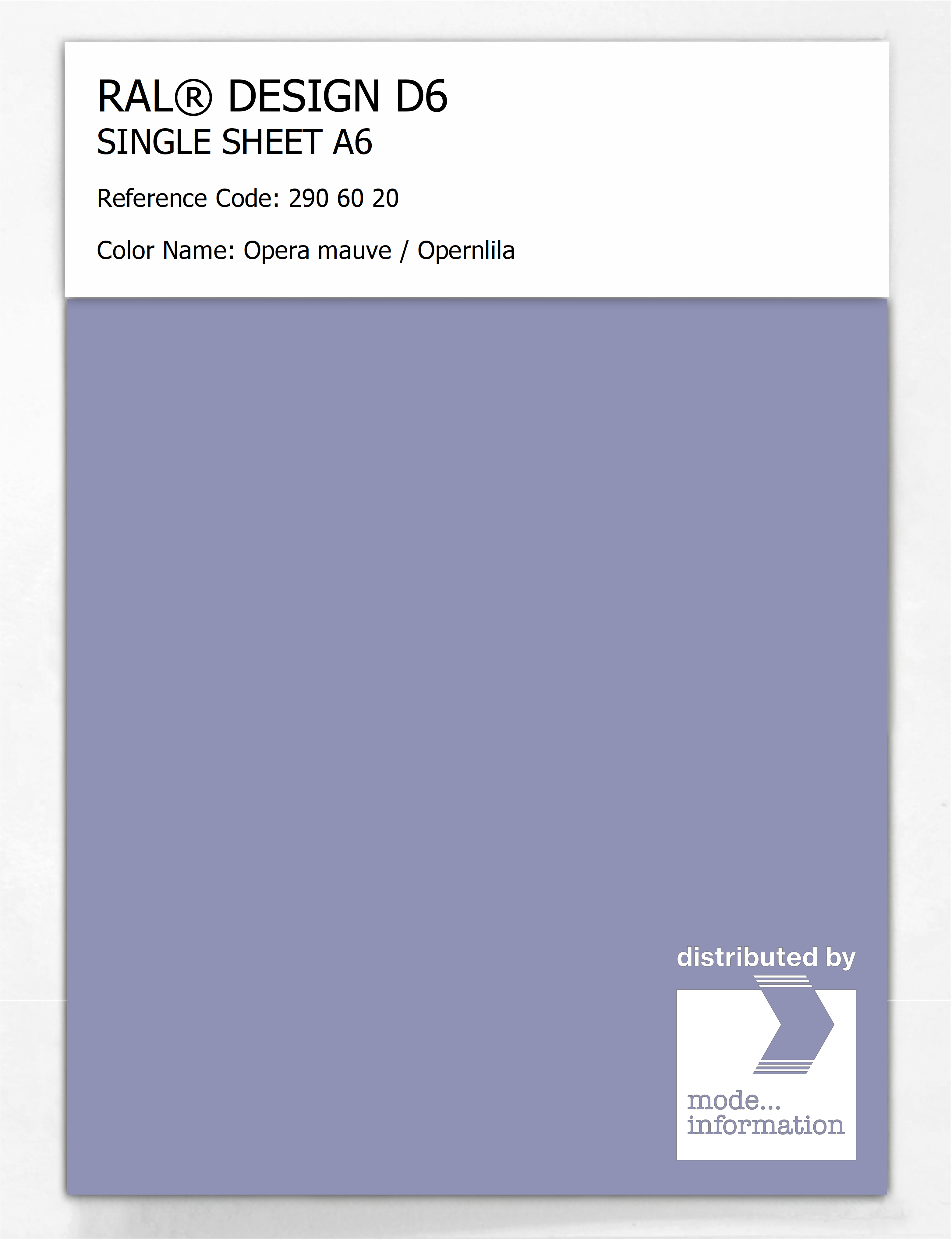 Product image 1 of the product “RAL® DESIGN D6 SINGLE SHEET A6 290 60 20 Opera mauve / Opernlila ”