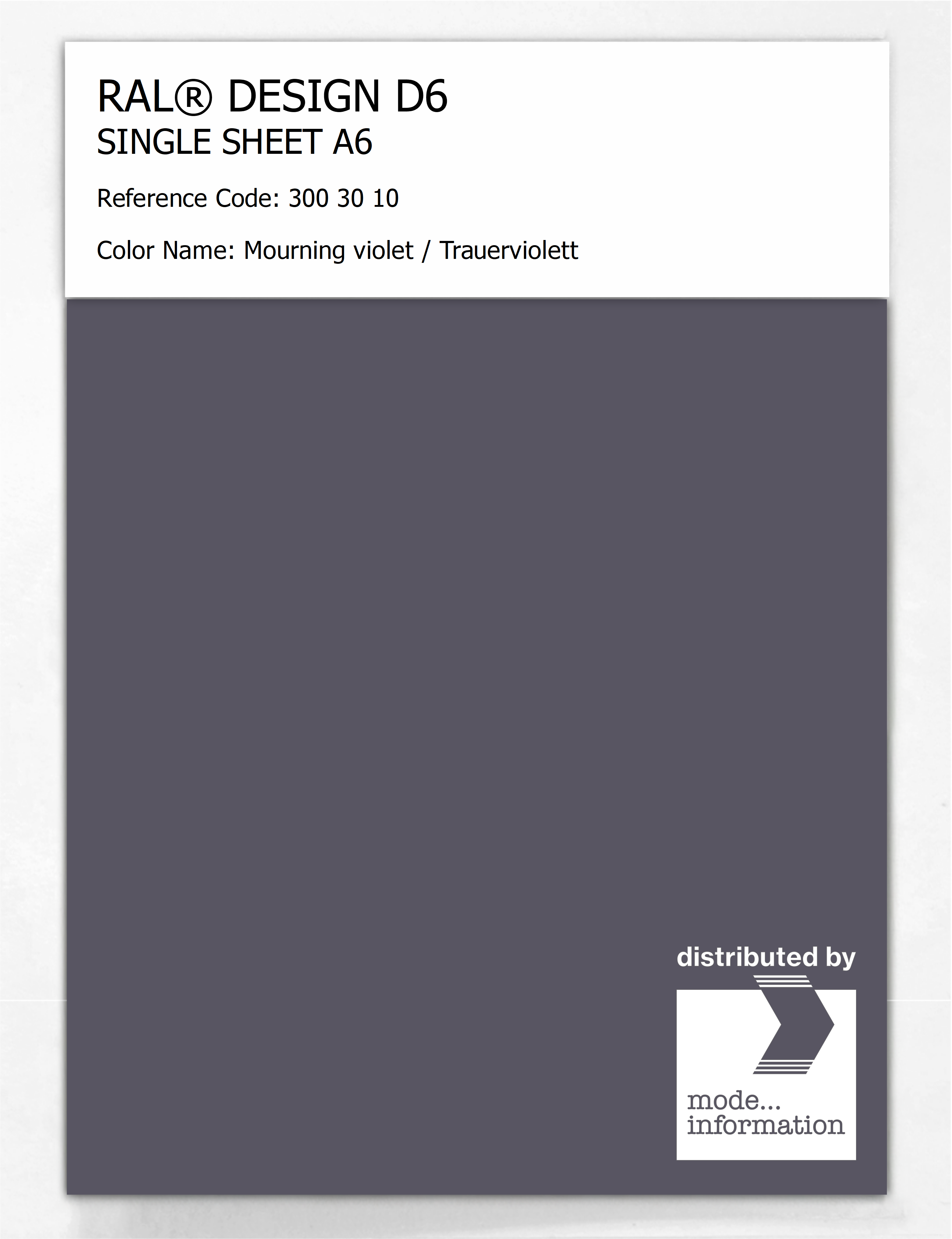 Product image 1 of the product “RAL® DESIGN D6 SINGLE SHEET A6 300 30 10 Mourning violet / Trauerviolett ”