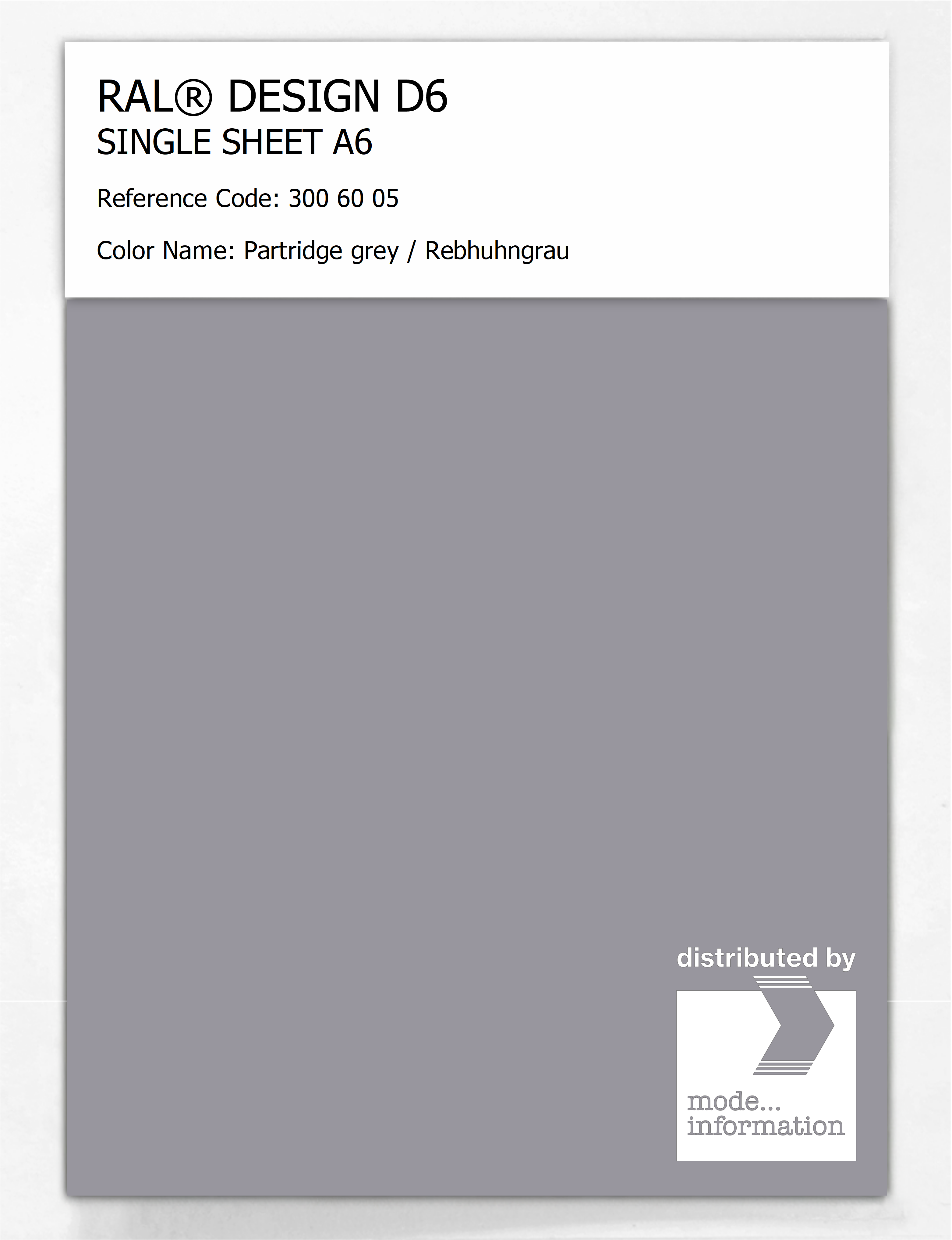Artikelbild 1 des Artikels “RAL® DESIGN D6 SINGLE SHEET A6 300 60 05 Partridge grey / Rebhuhngrau “