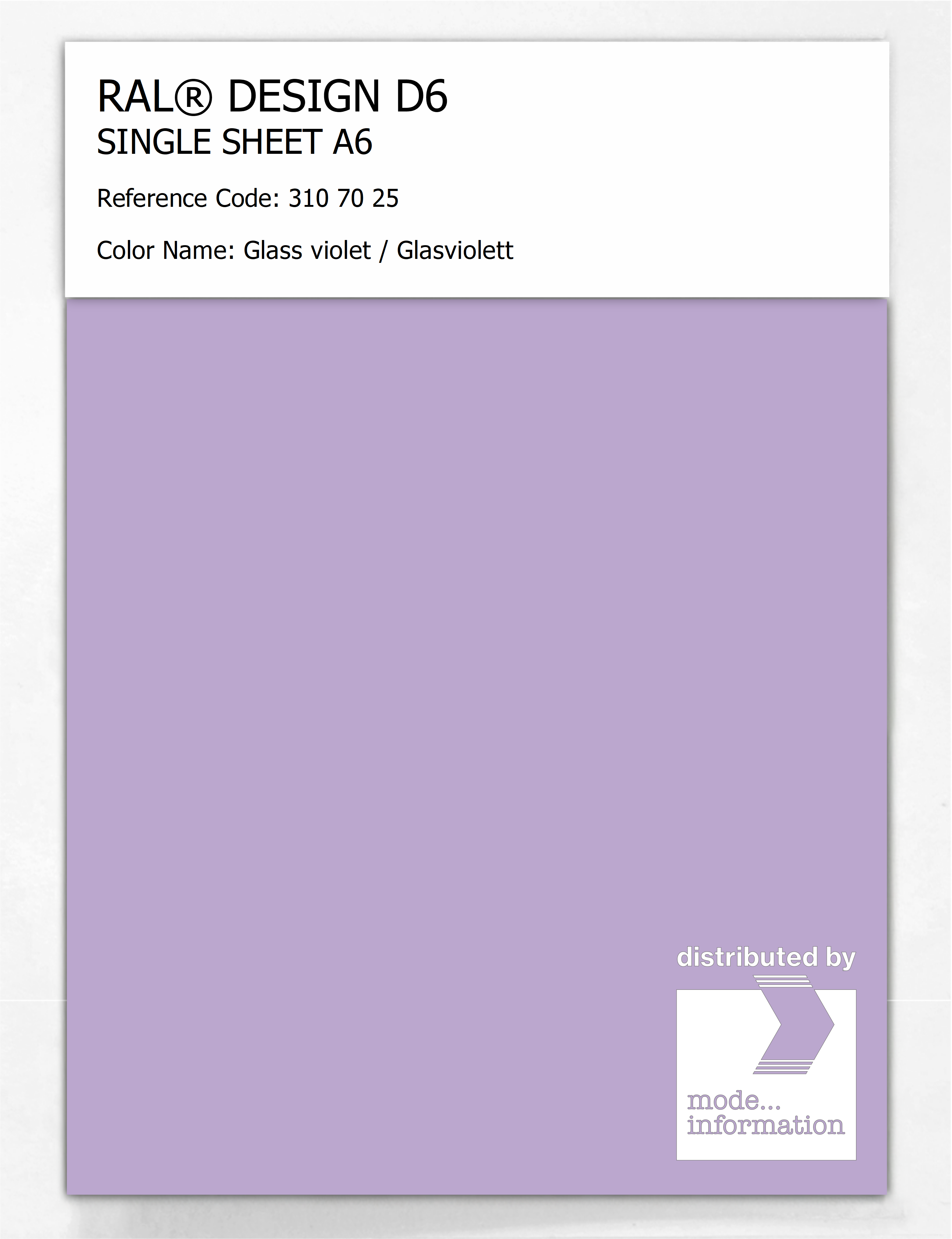 Product image 1 of the product “RAL® DESIGN D6 SINGLE SHEET A6 310 70 25 Glass violet / Glasviolett ”
