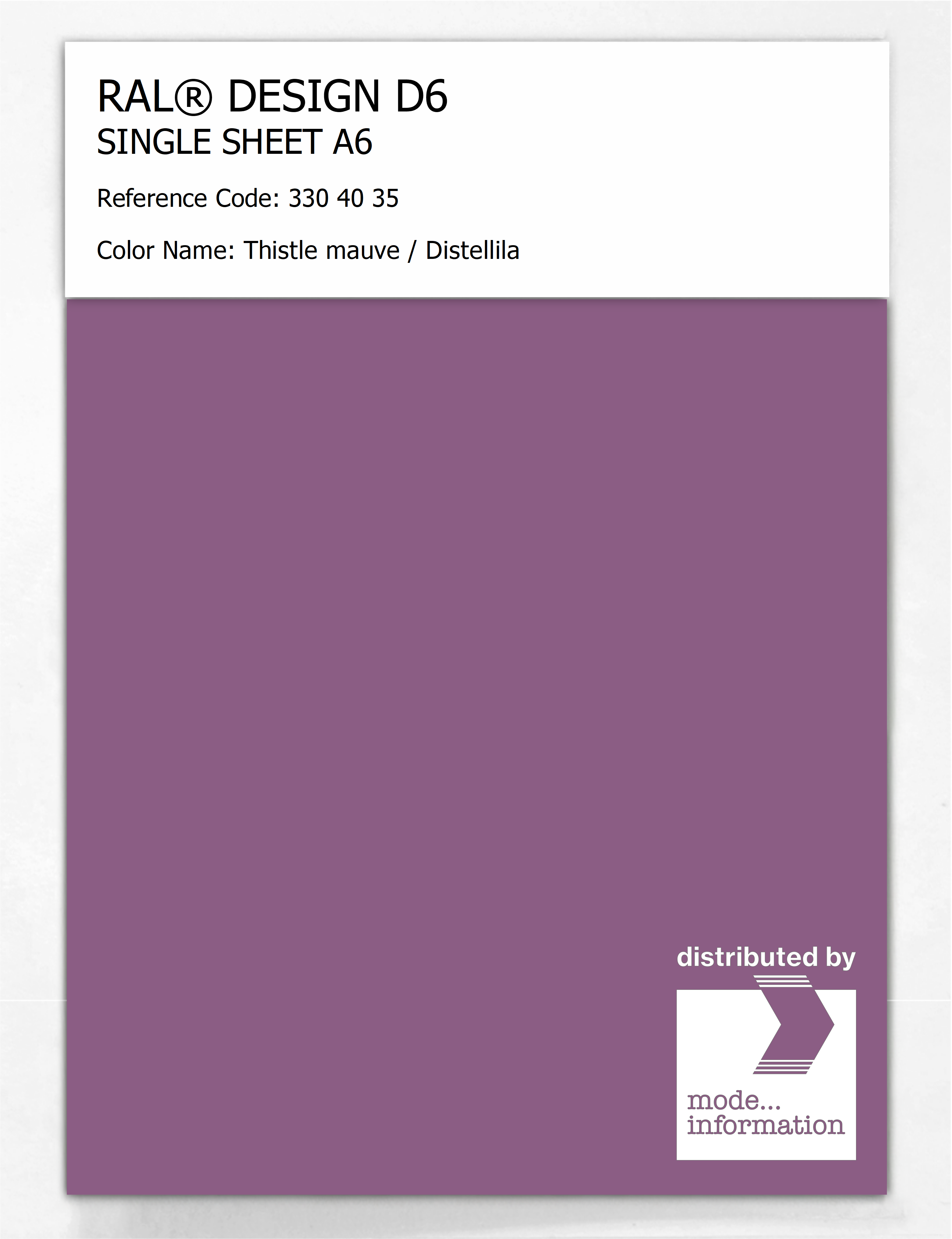 Product image 1 of the product “RAL® DESIGN D6 SINGLE SHEET A6 330 40 35 Thistle mauve / Distellila ”