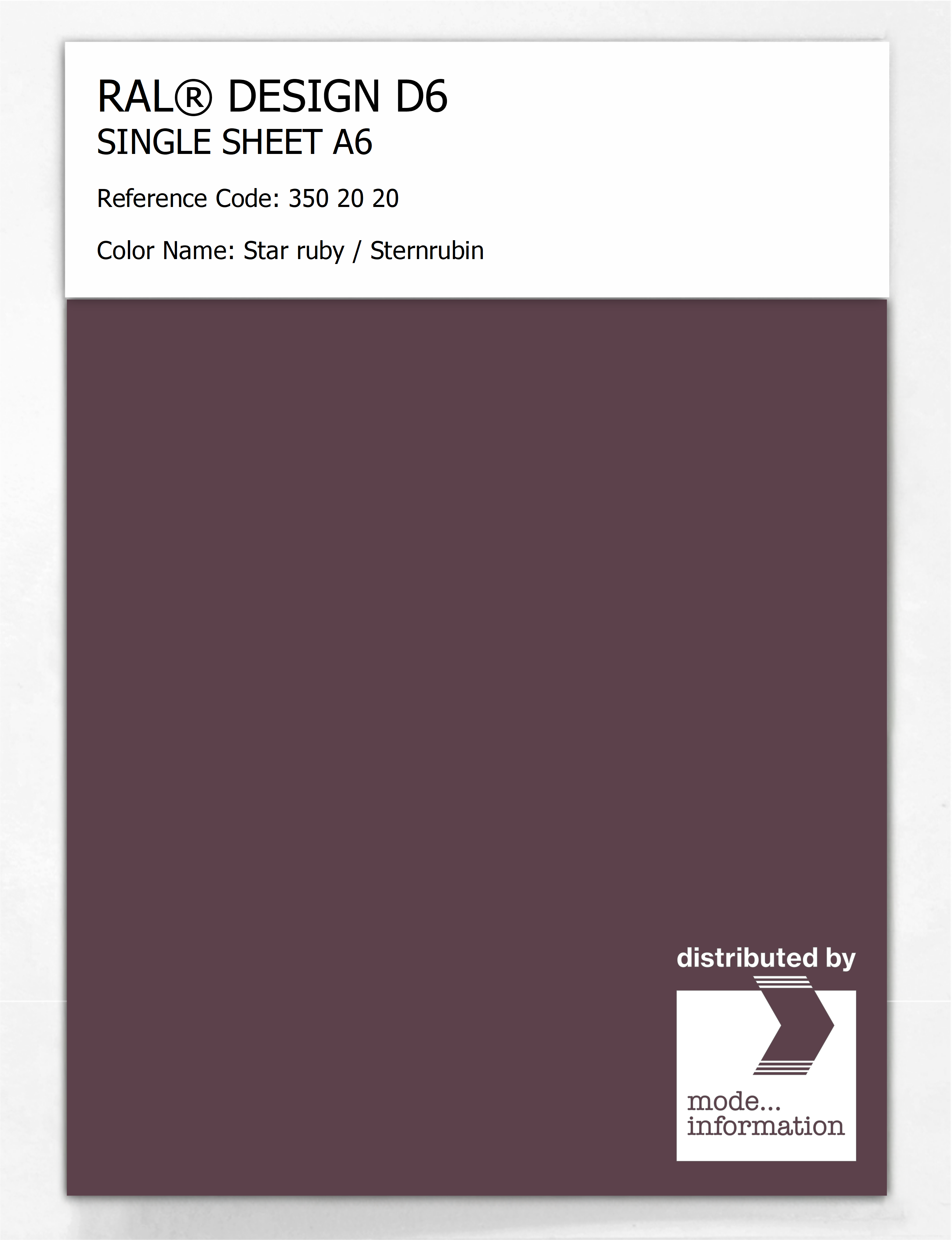 Product image 1 of the product “RAL® DESIGN D6 SINGLE SHEET A6 350 20 20 Star ruby / Sternrubin ”