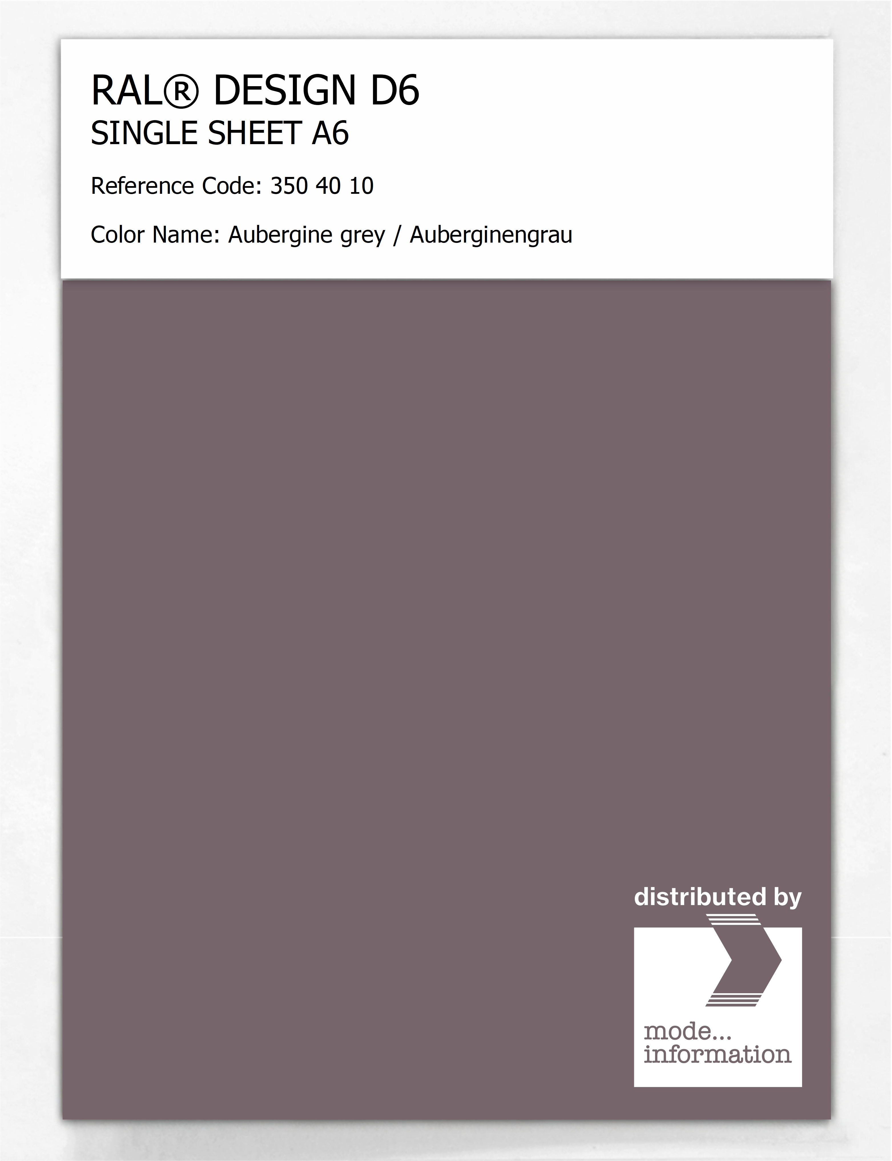 Artikelbild 1 des Artikels “RAL® DESIGN D6 SINGLE SHEET A6 350 40 10 Aubergine grey / Auberginengrau “