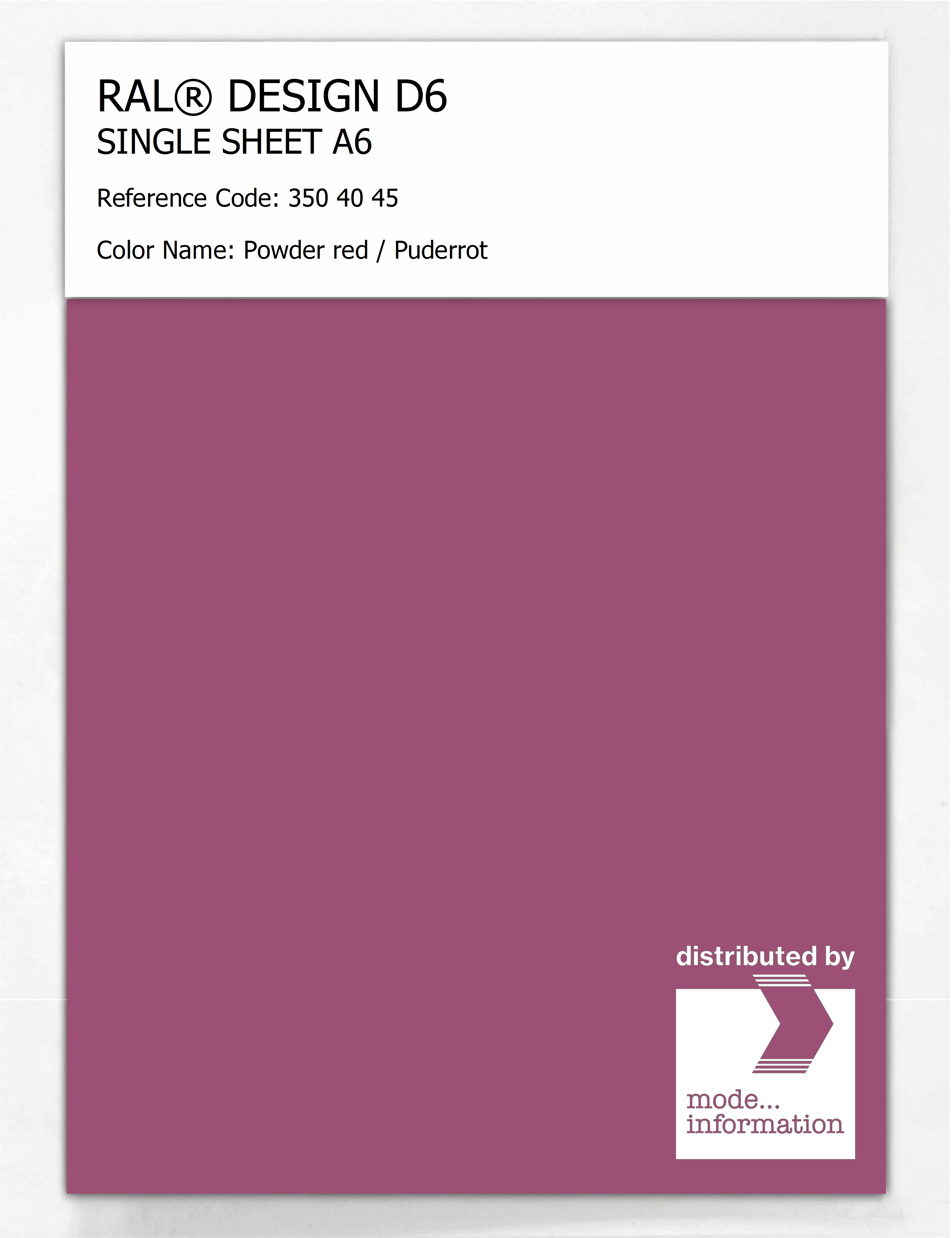 Artikelbild 1 des Artikels “RAL® DESIGN D6 SINGLE SHEET A6 350 40 45 Powder red / Puderrot “