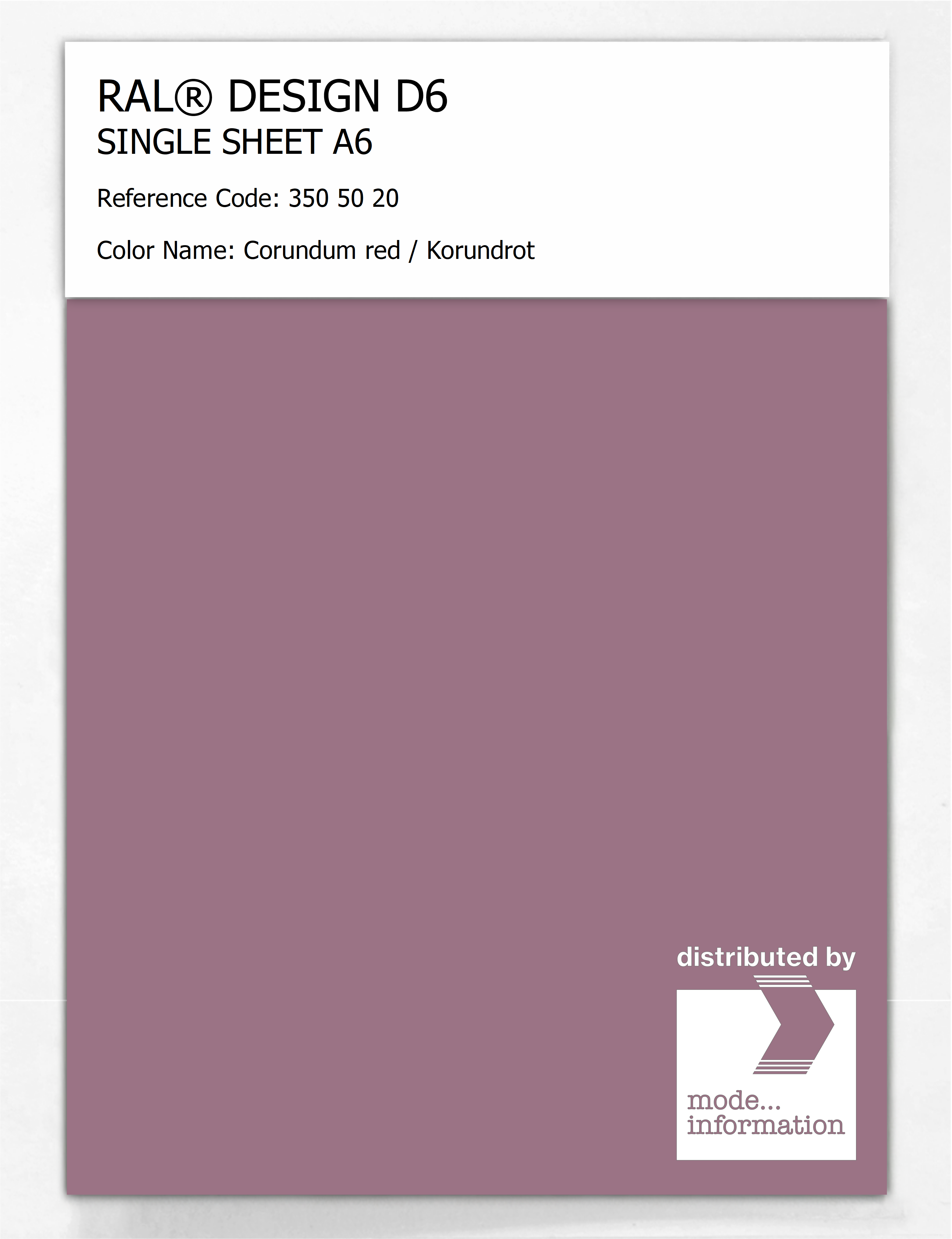 Artikelbild 1 des Artikels “RAL® DESIGN D6 SINGLE SHEET A6 350 50 20 Corundum red / Korundrot “
