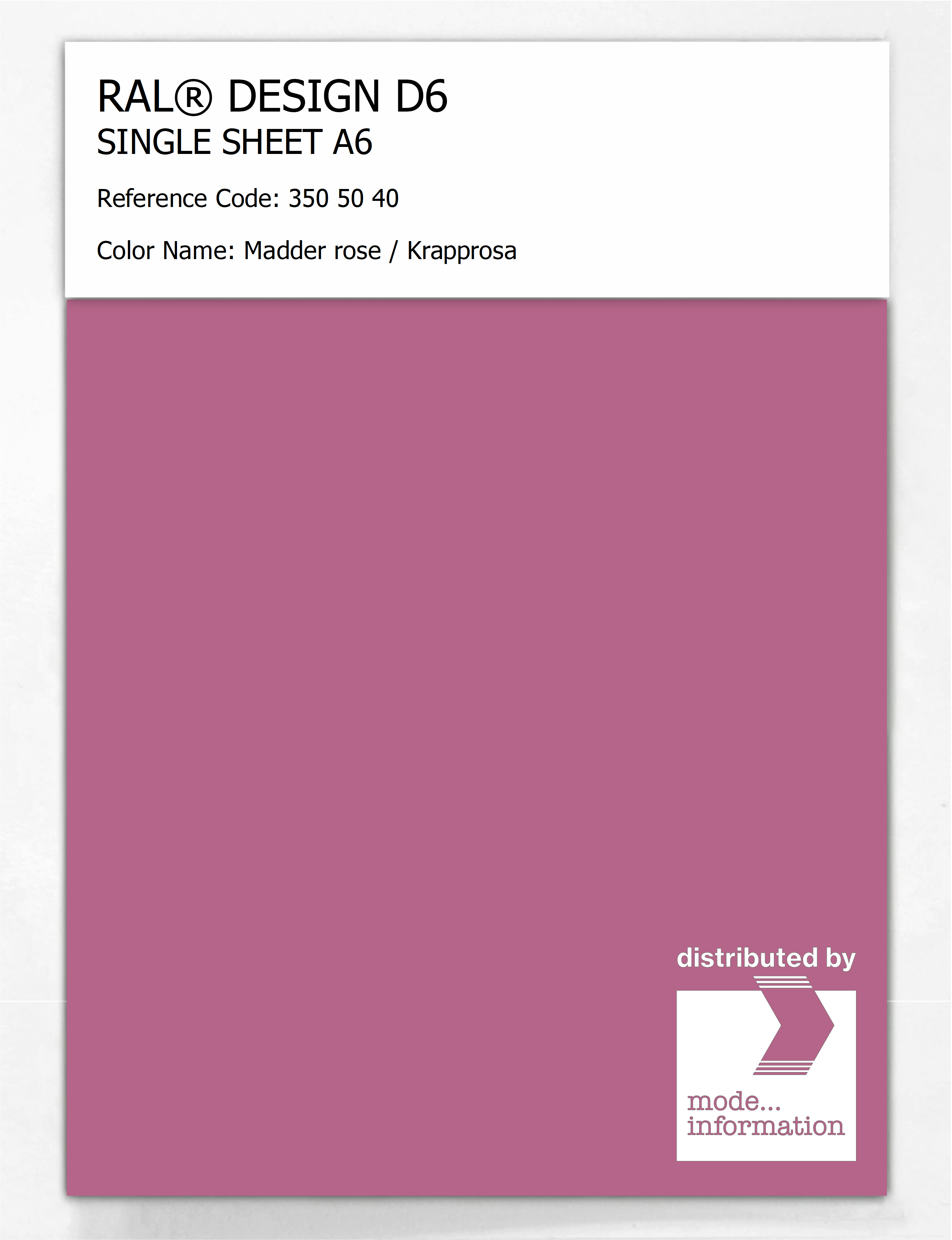 Product image 1 of the product “RAL® DESIGN D6 SINGLE SHEET A6 350 50 40 Madder rose / Krapprosa ”