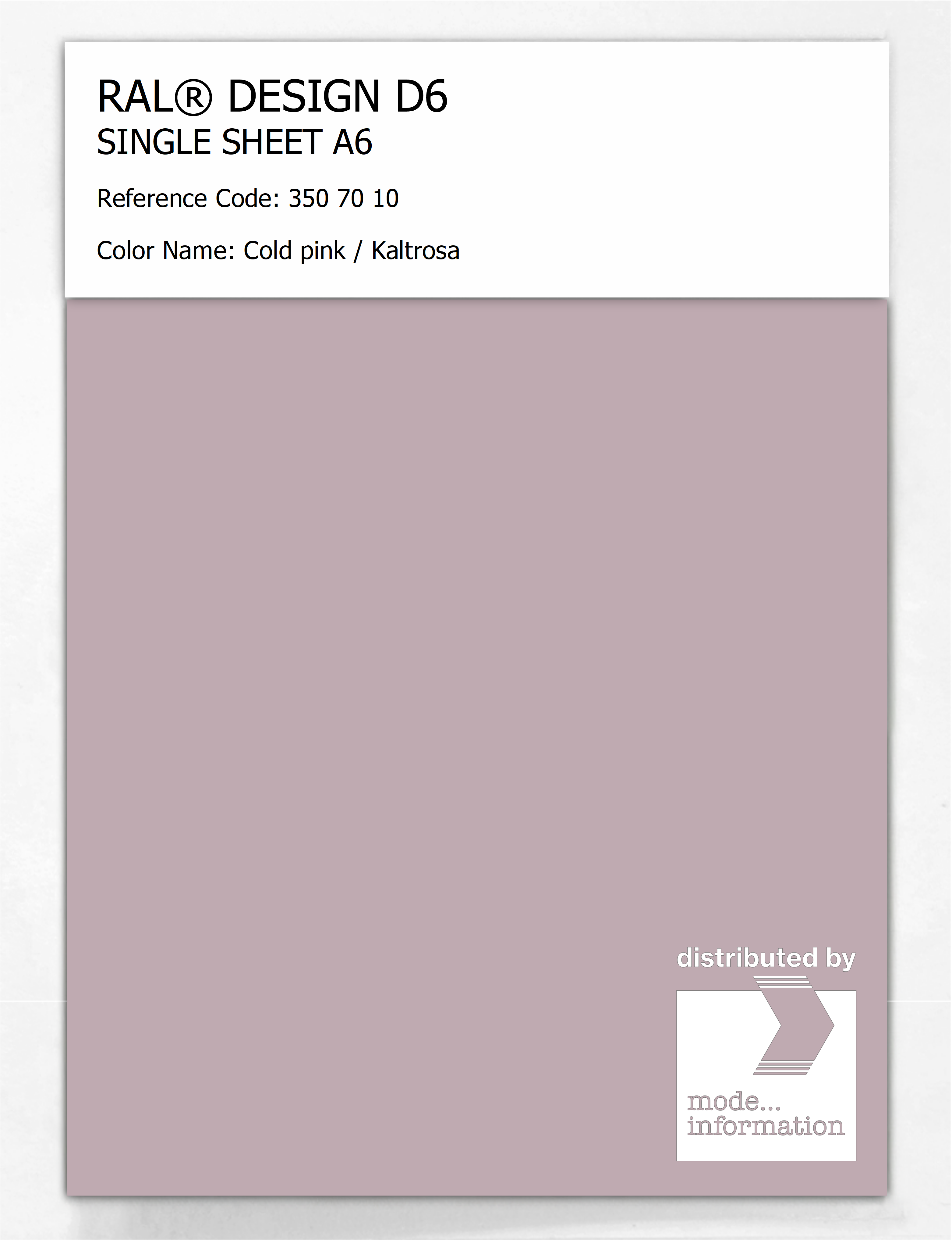 Product image 1 of the product “RAL® DESIGN D6 SINGLE SHEET A6 350 70 10 Cold pink / Kaltrosa ”
