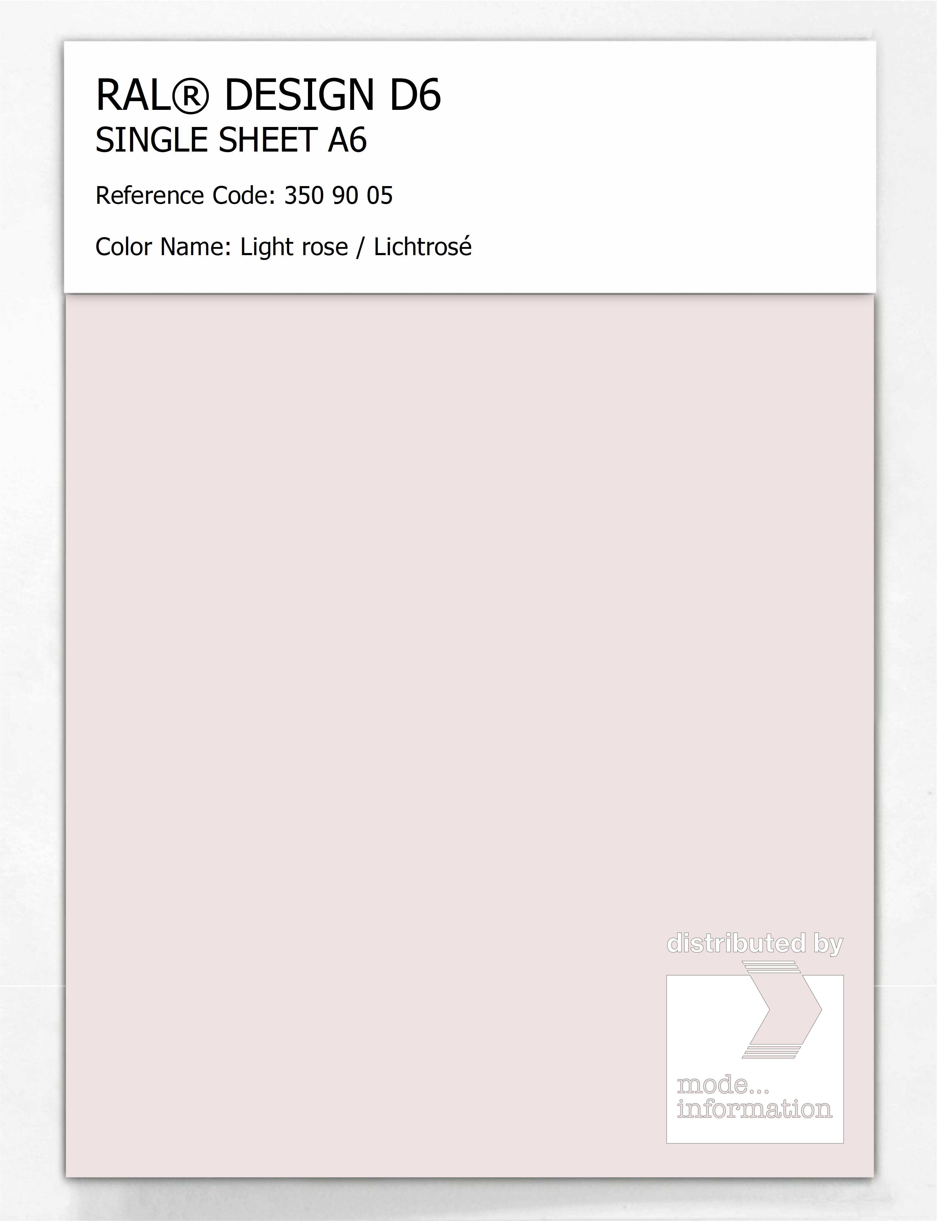 Product image 1 of the product “RAL® DESIGN D6 SINGLE SHEET A6 350 90 05 Light rose / Lichtrosé ”