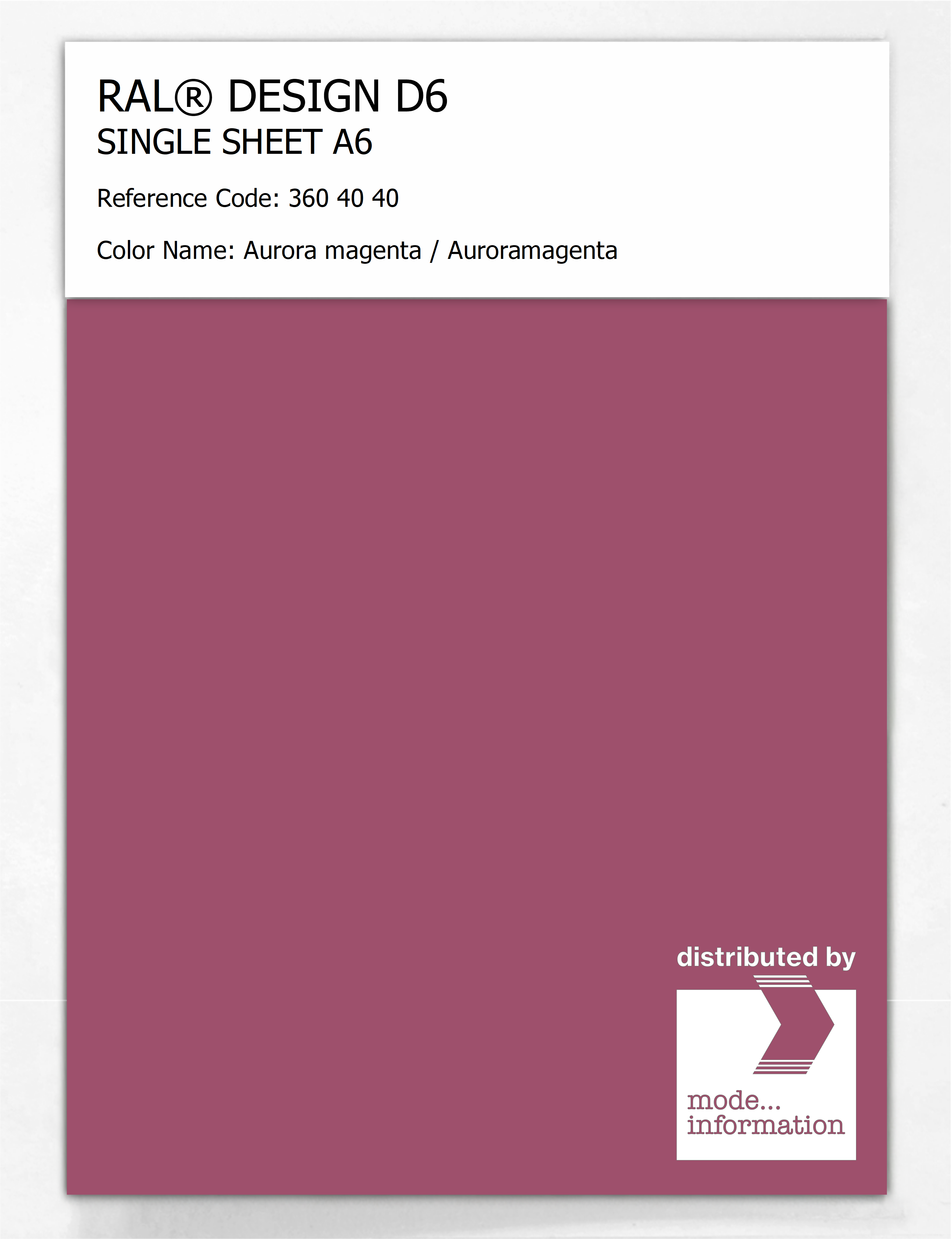 Product image 1 of the product “RAL® DESIGN D6 SINGLE SHEET A6 360 40 40 Aurora magenta / Auroramagenta ”