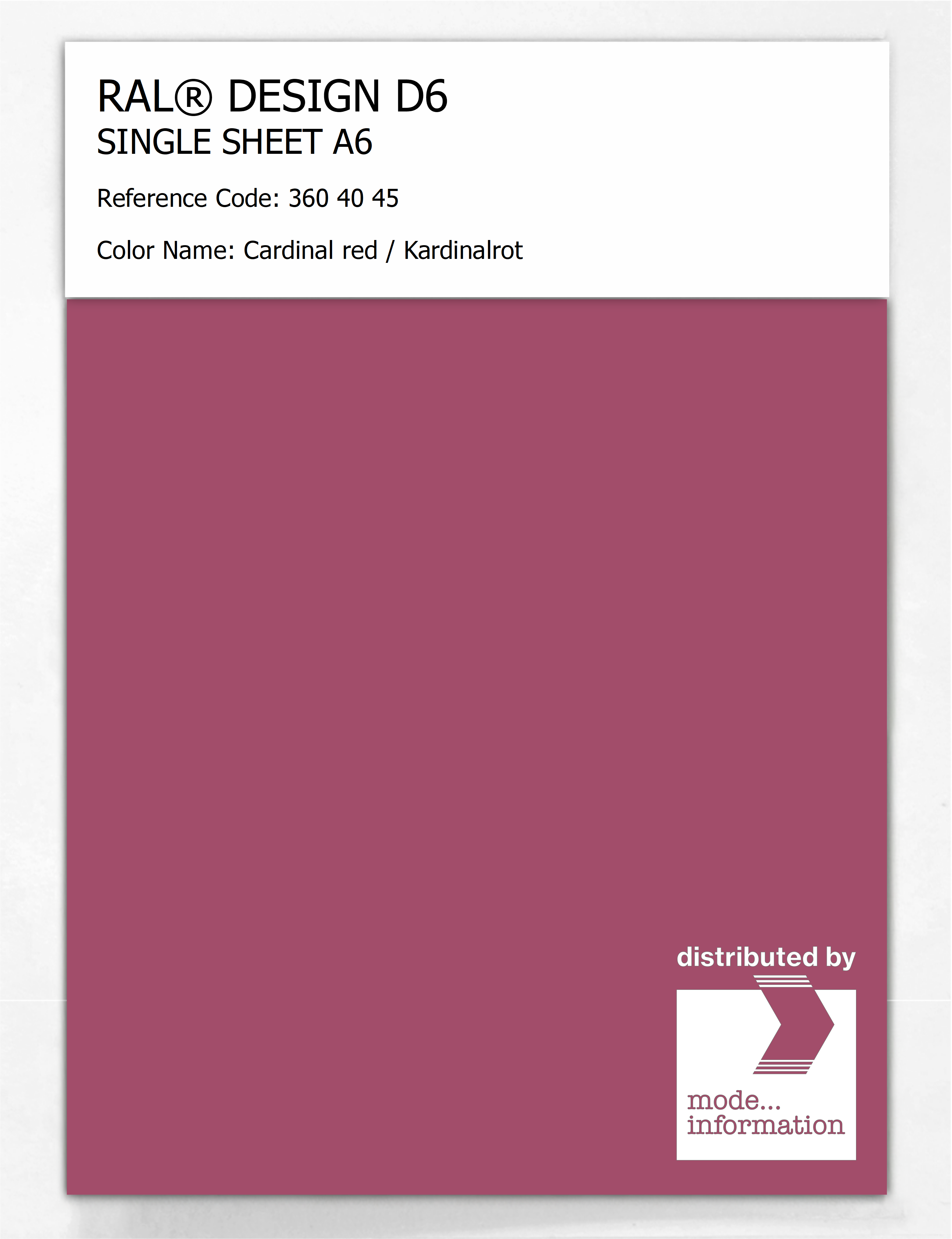 Artikelbild 1 des Artikels “RAL® DESIGN D6 SINGLE SHEET A6 360 40 45 Cardinal red / Kardinalrot “