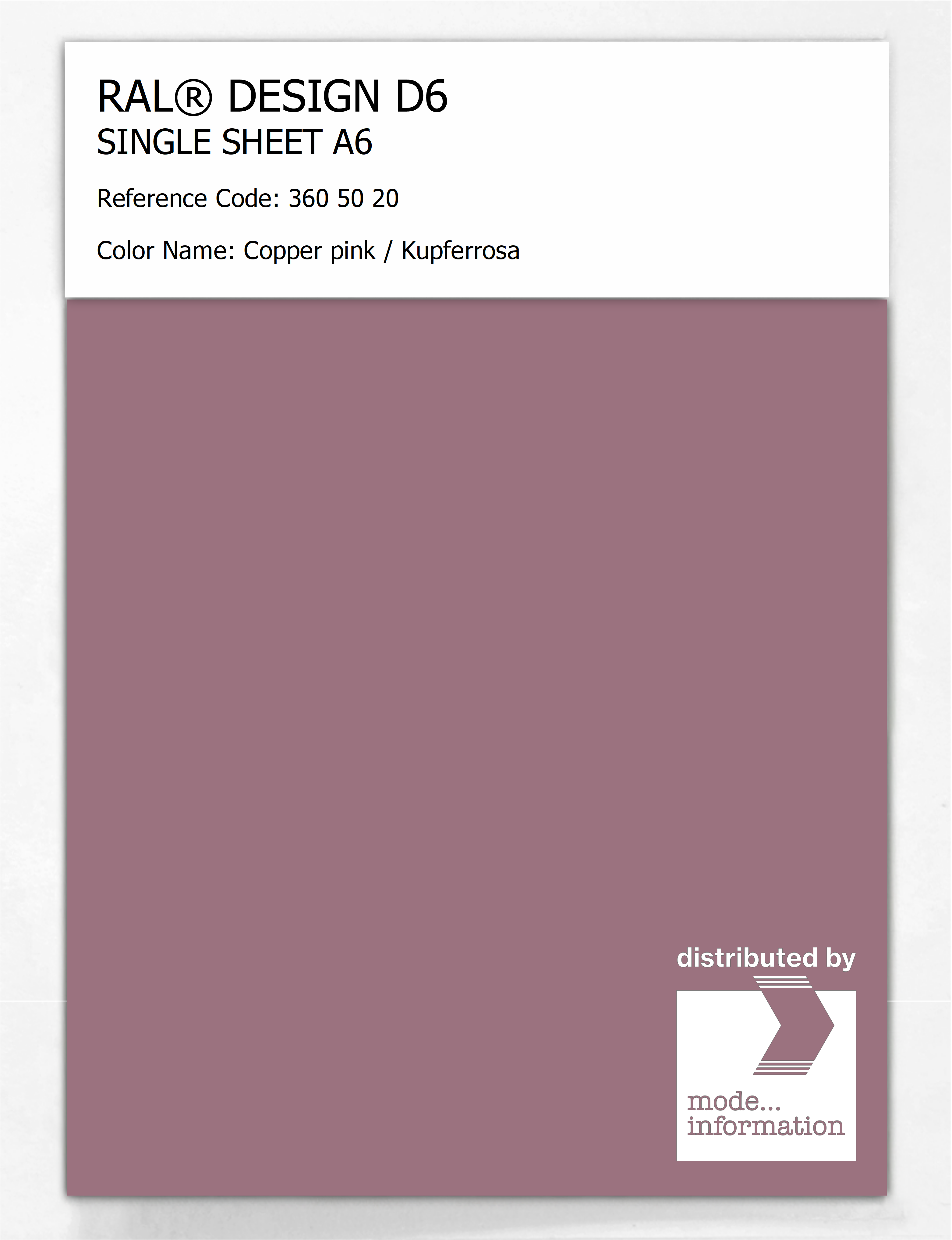 Artikelbild 1 des Artikels “RAL® DESIGN D6 SINGLE SHEET A6 360 50 20 Copper pink / Kupferrosa “