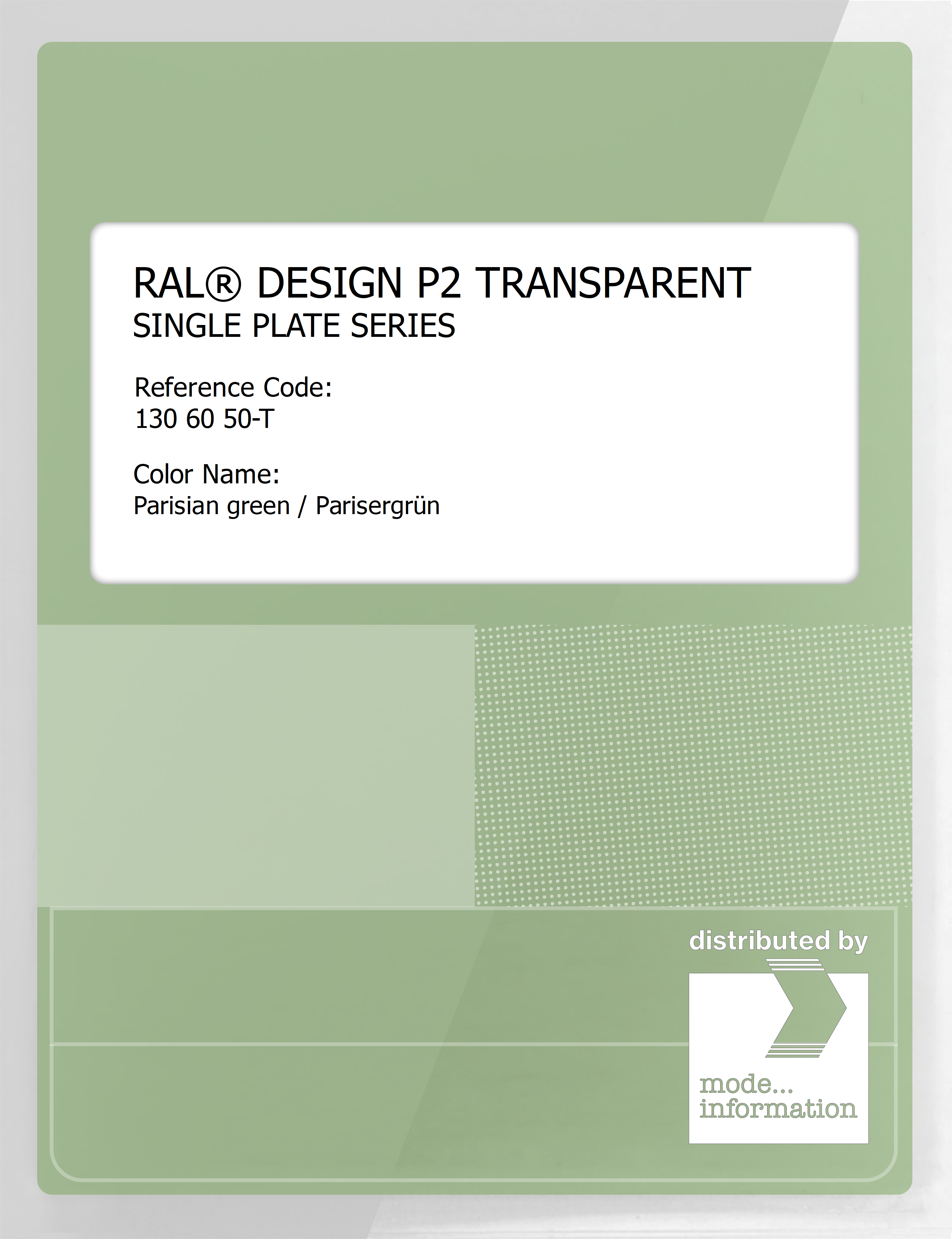 Artikelbild 1 des Artikels “RAL® PLASTICS P2 OPAQUE SINGLE PLATE 130 60 50 TRANSPARENT Parisian green / Parisergrün “
