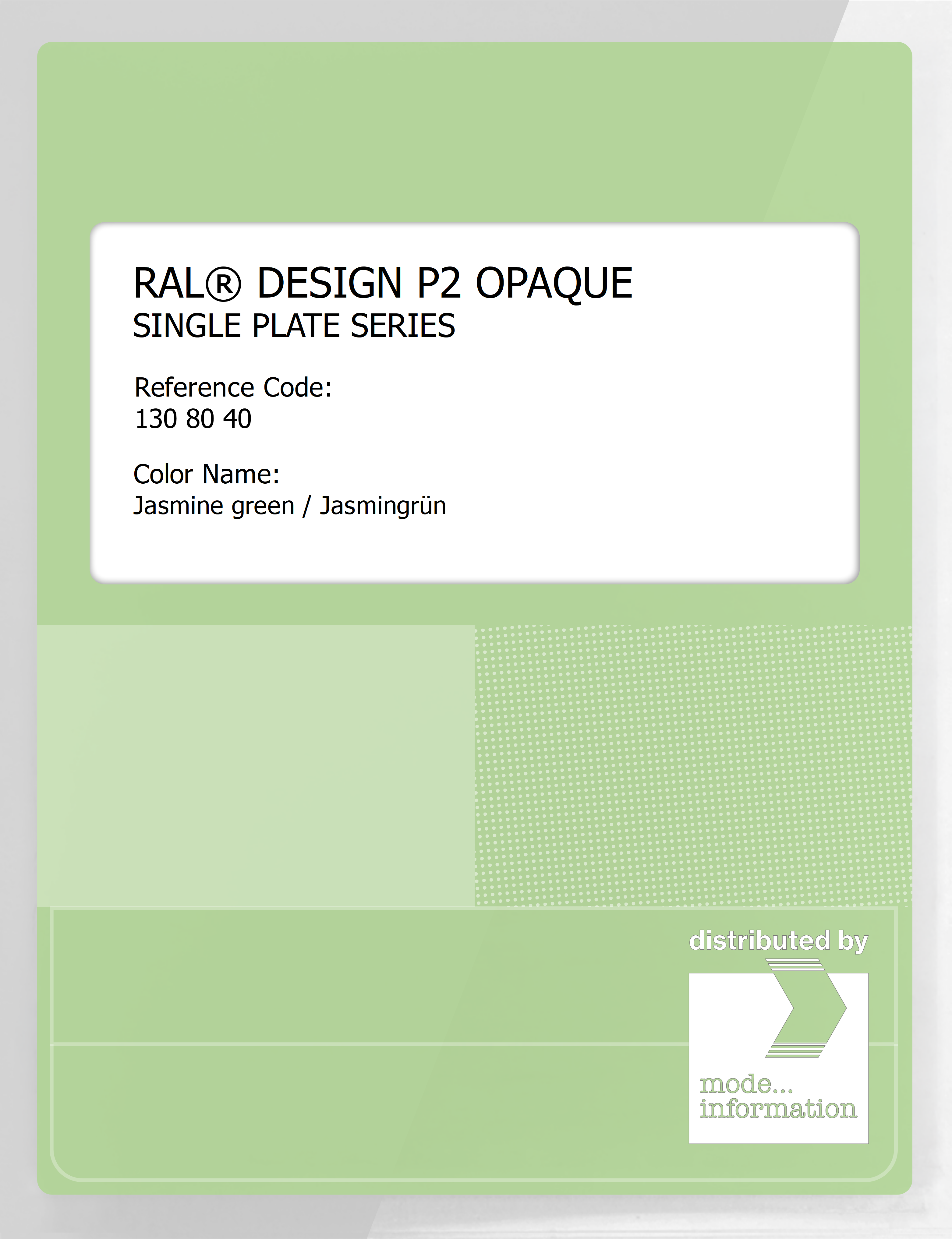 Artikelbild 1 des Artikels “RAL® PLASTICS P2 OPAQUE SINGLE PLATE 130 80 40 Jasmine green / Jasmingrün “